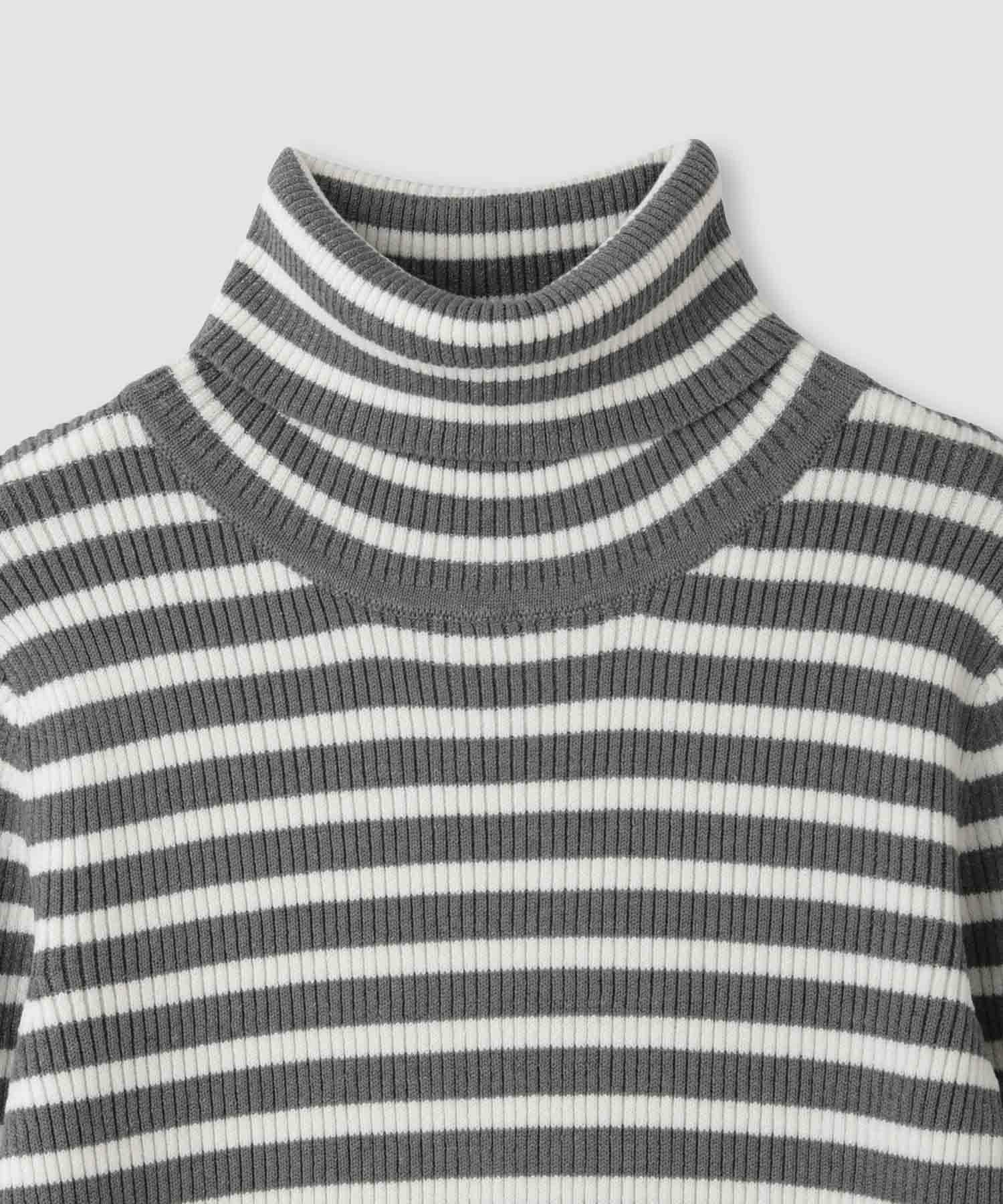 Idnes ボーダーリブタートルネックニット レディース