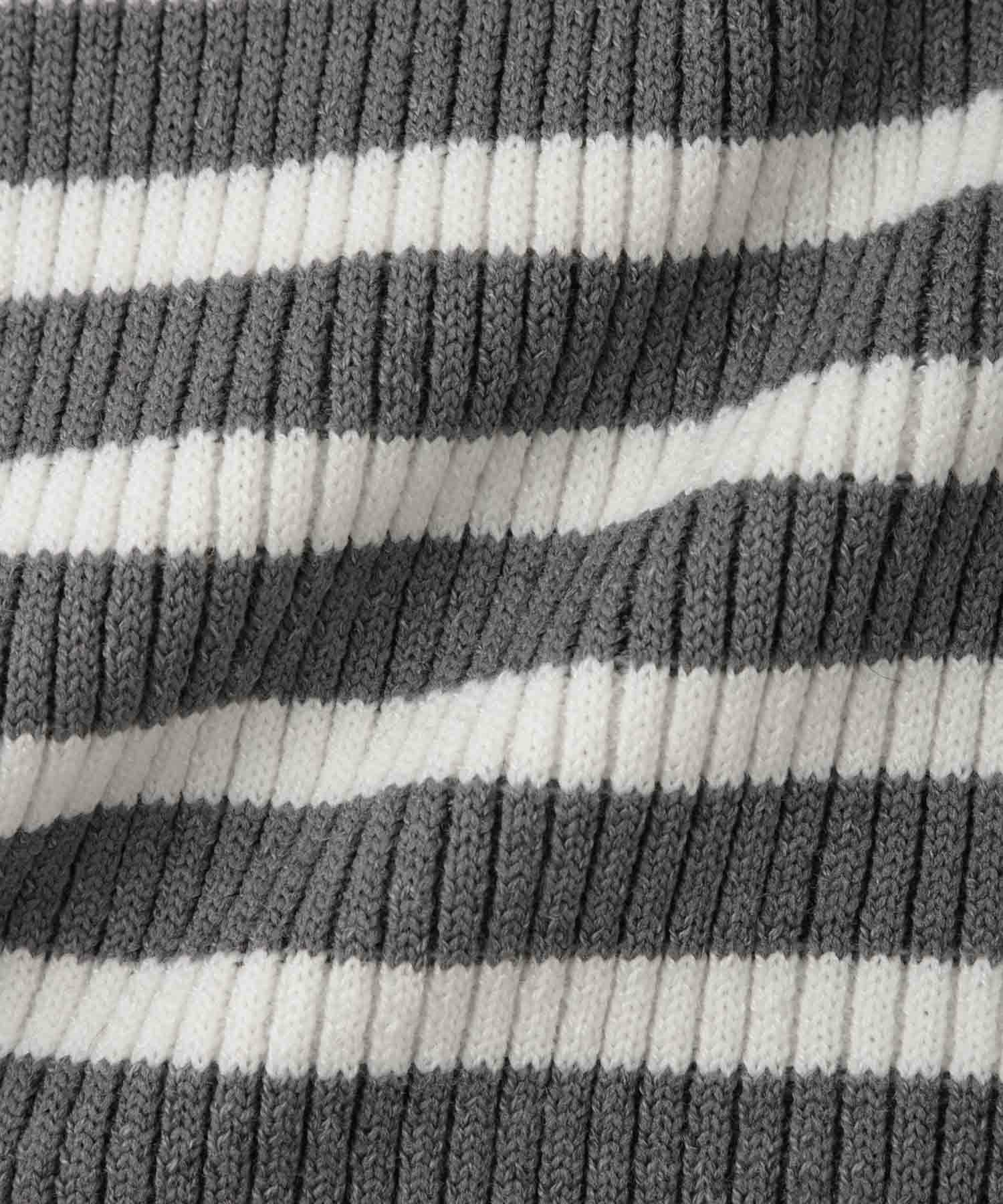 Idnes ボーダーリブタートルネックニット レディース