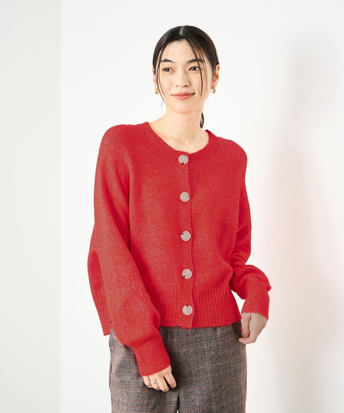 Idnes ヤクライククルーカーディガン レディース