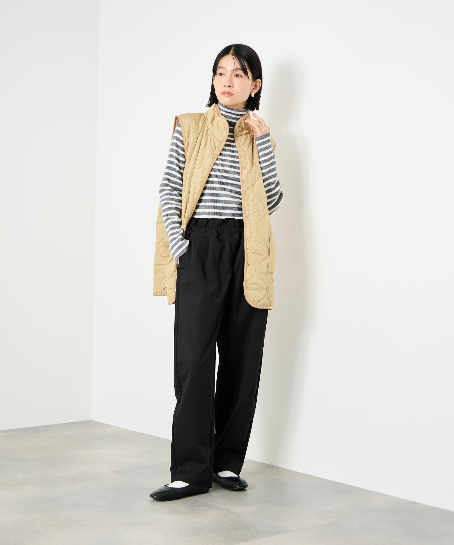 Idnes ギャバドロストテーパードパンツ レディース