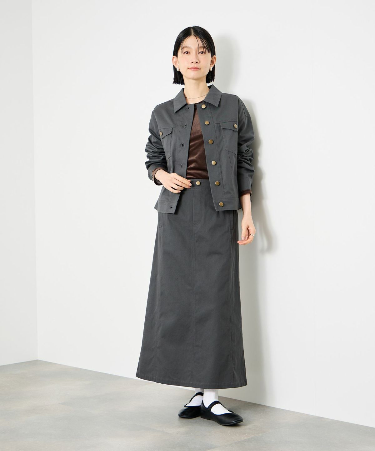 Idnes ライトワークAラインロングスカート レディース