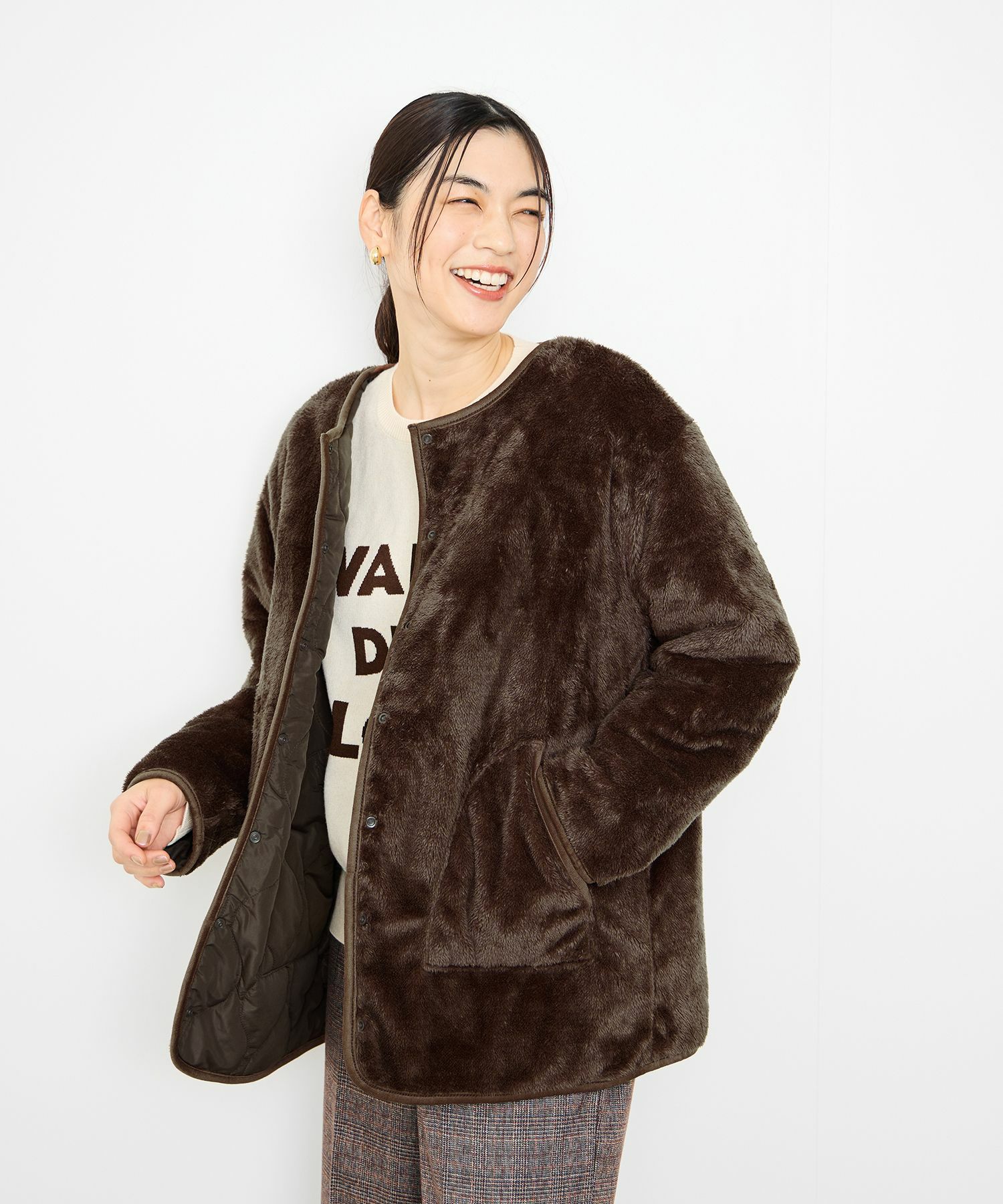 Idnes リバーシブルキルトジャケット レディース