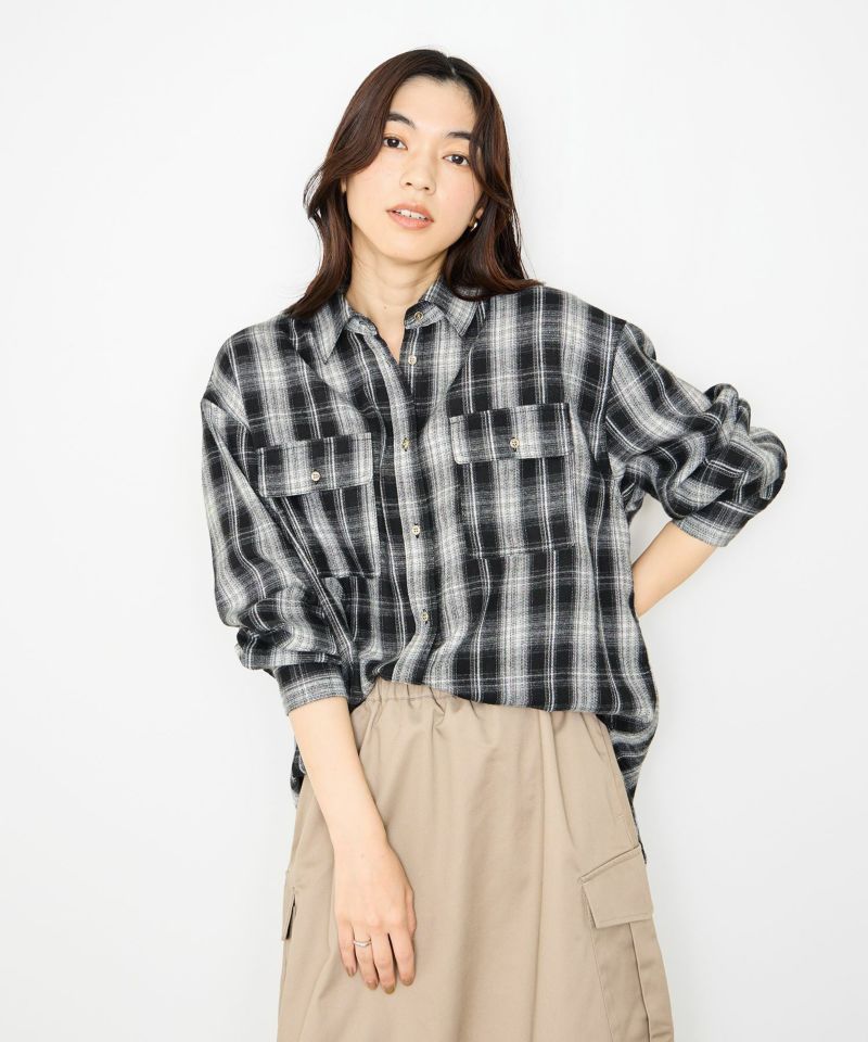 Idnes チェックネルレギュラーカラーシャツ レディース商品画像-4