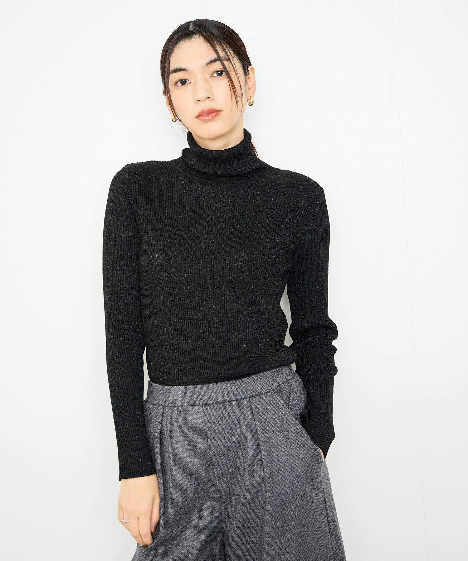 [さらに50%OFF]Idnes  ラメリブニット タートルネック レディース商品画像-1