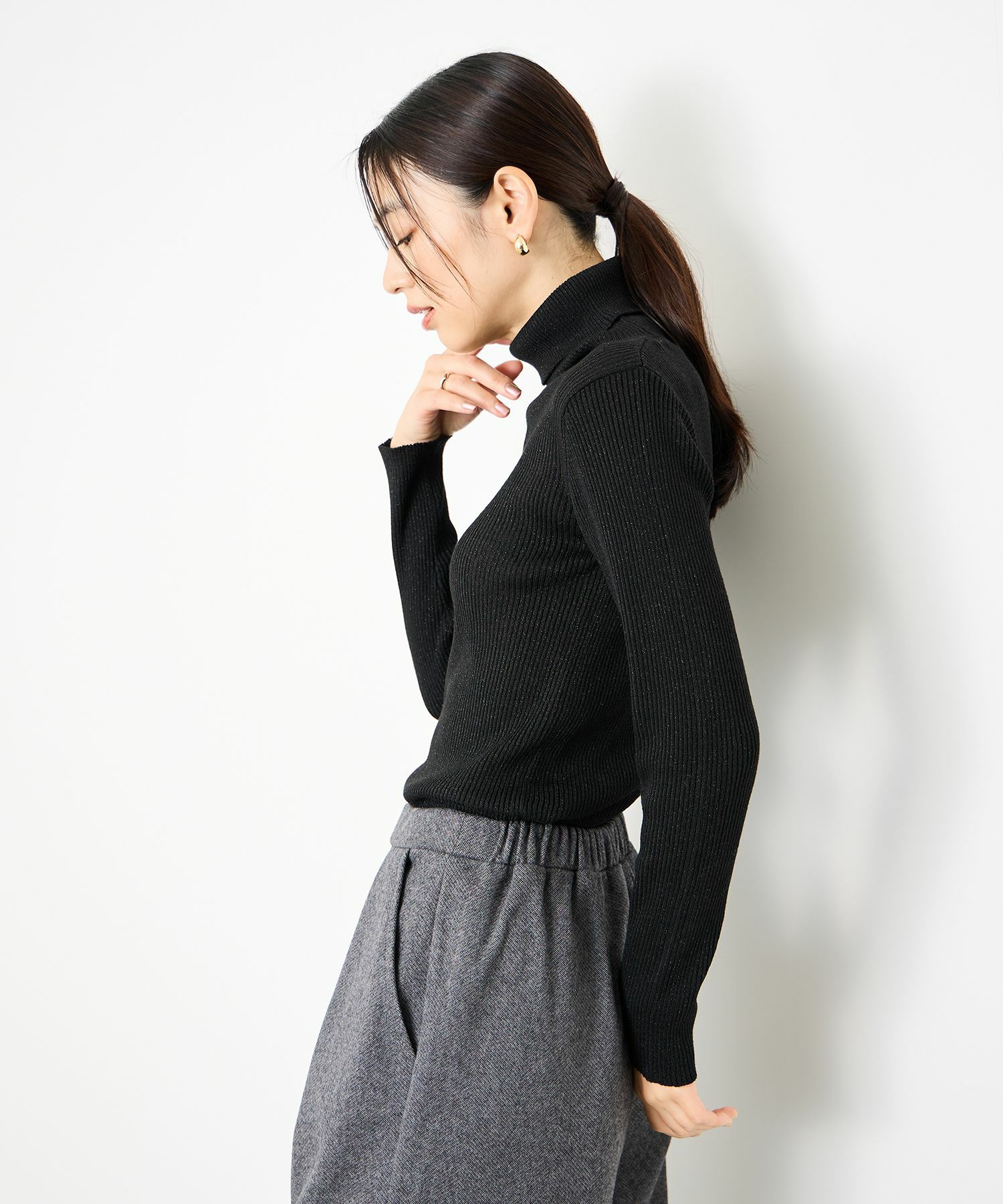 [さらに50%OFF]Idnes  ラメリブニット タートルネック レディース商品画像-5