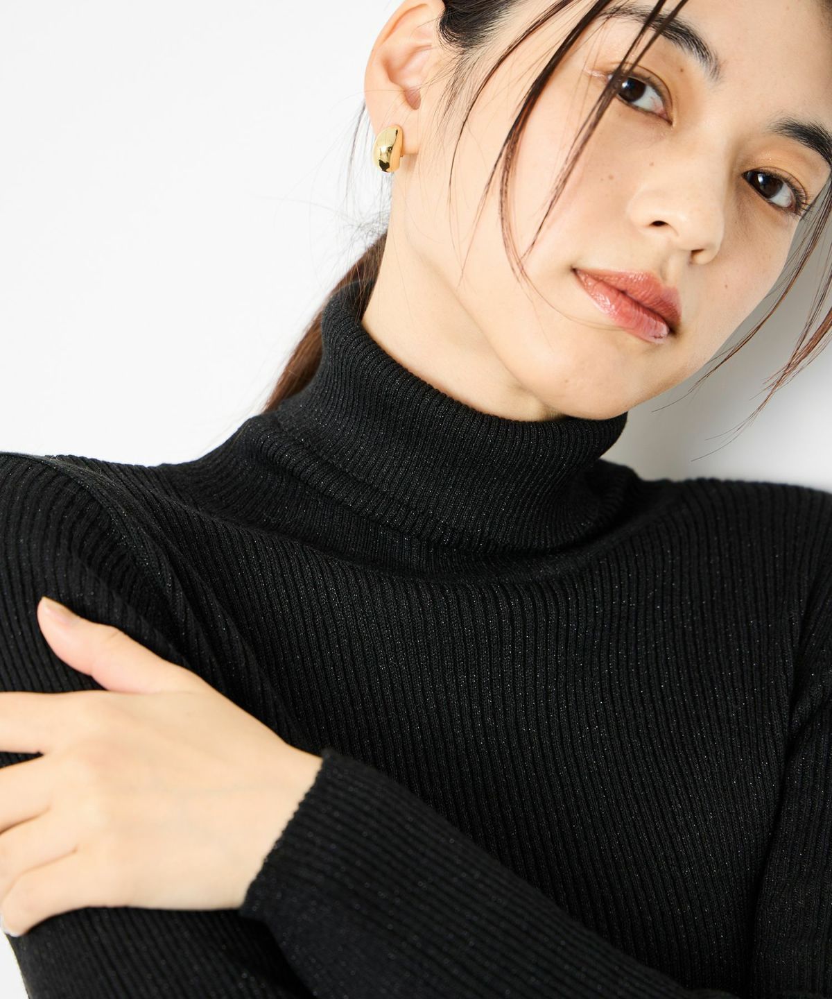 Idnes ラメリブニット タートルネック レディース