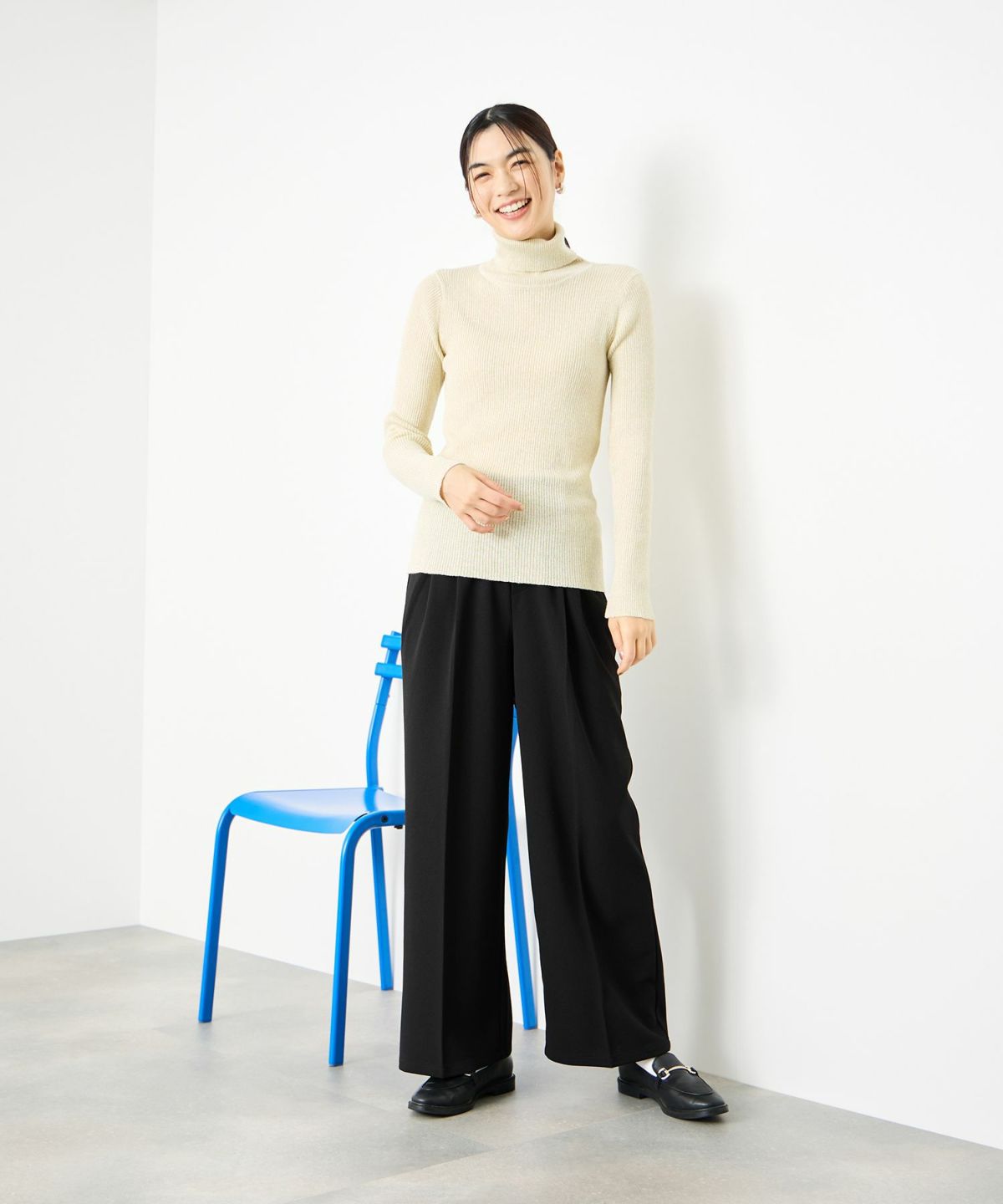 Idnes ラメリブニット タートルネック レディース