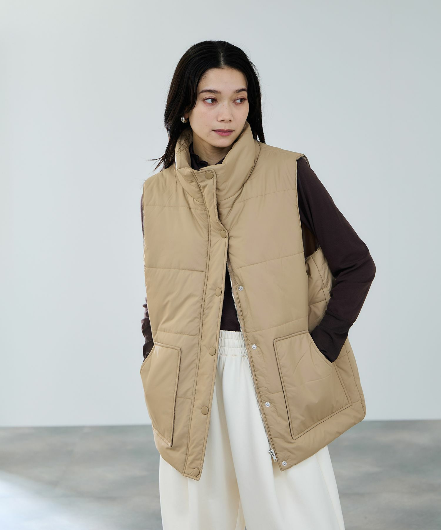 [最終さらに50%OFF]milli de l'air  中綿ベルテッドハイネックベスト レディース商品サムネイル-2