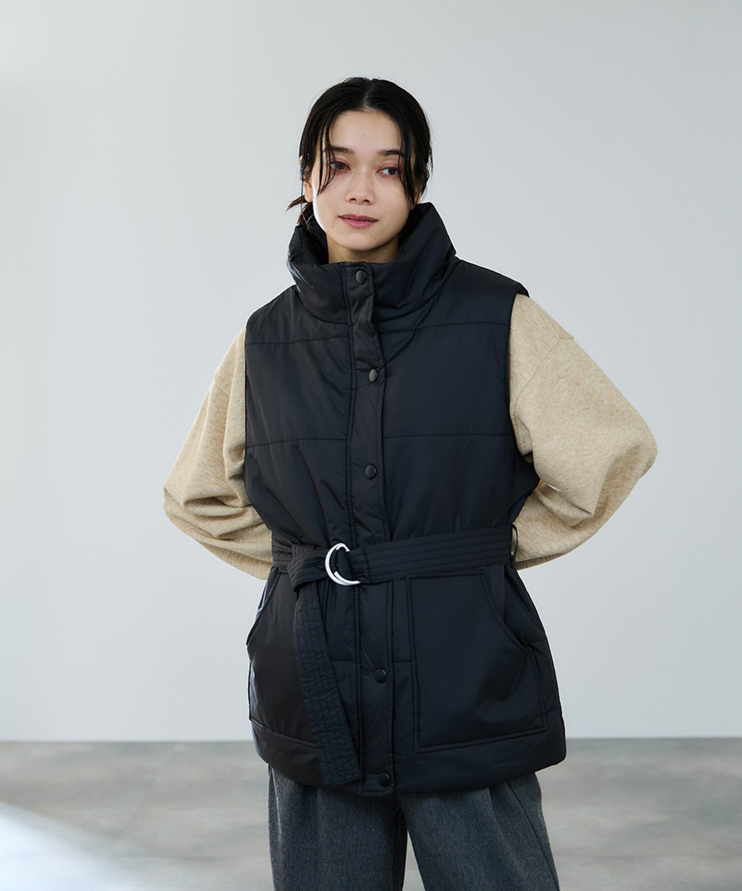 [最終さらに50%OFF]milli de l'air  中綿ベルテッドハイネックベスト レディース商品画像-3