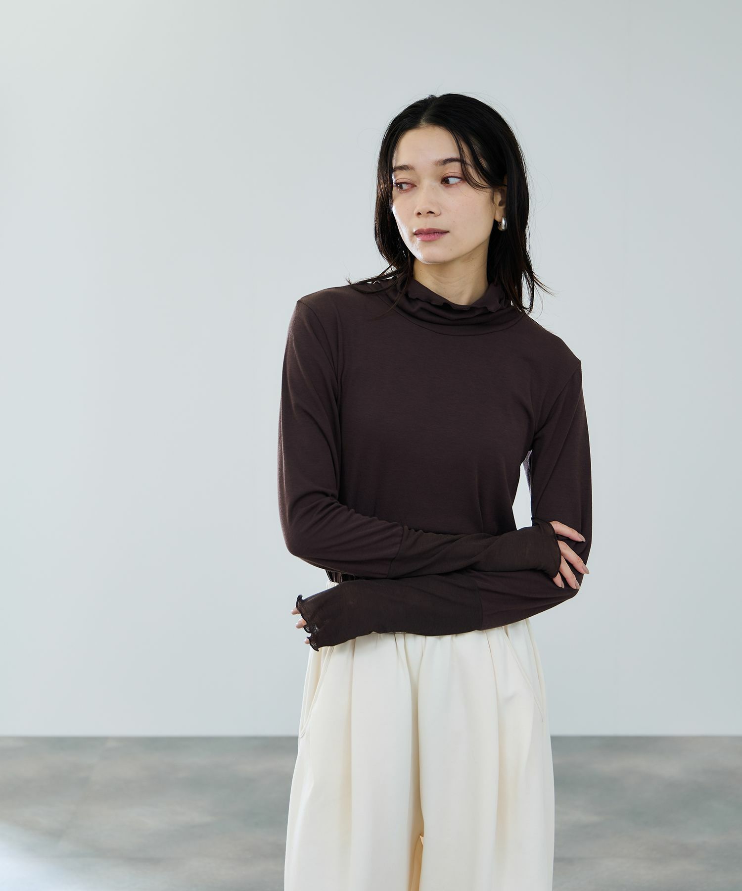 milli de l'air セミシアーカフハイネックカットソー レディース メール便 対応商品