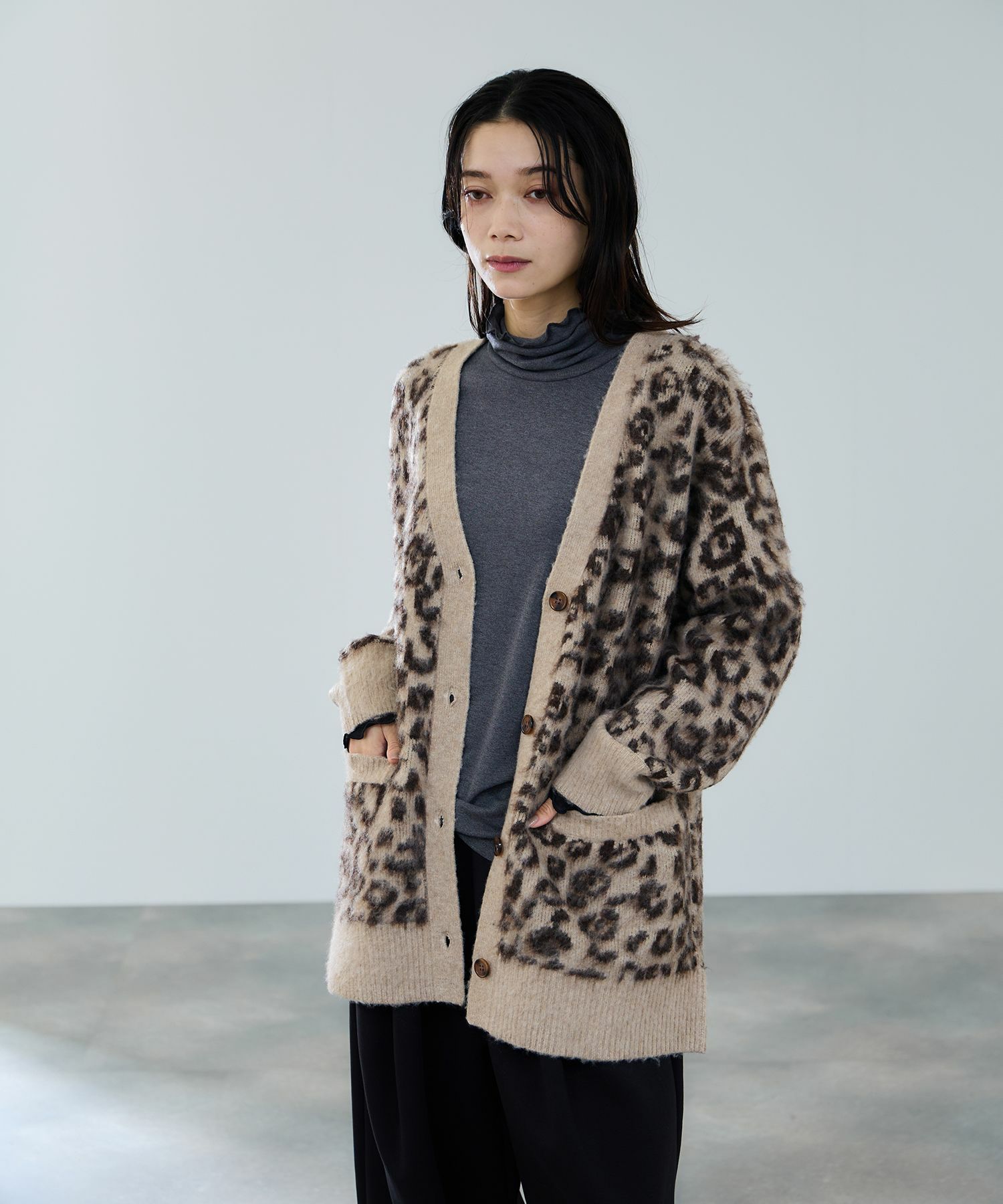 milli de l'air シャギーレオパードカーディガン レディース