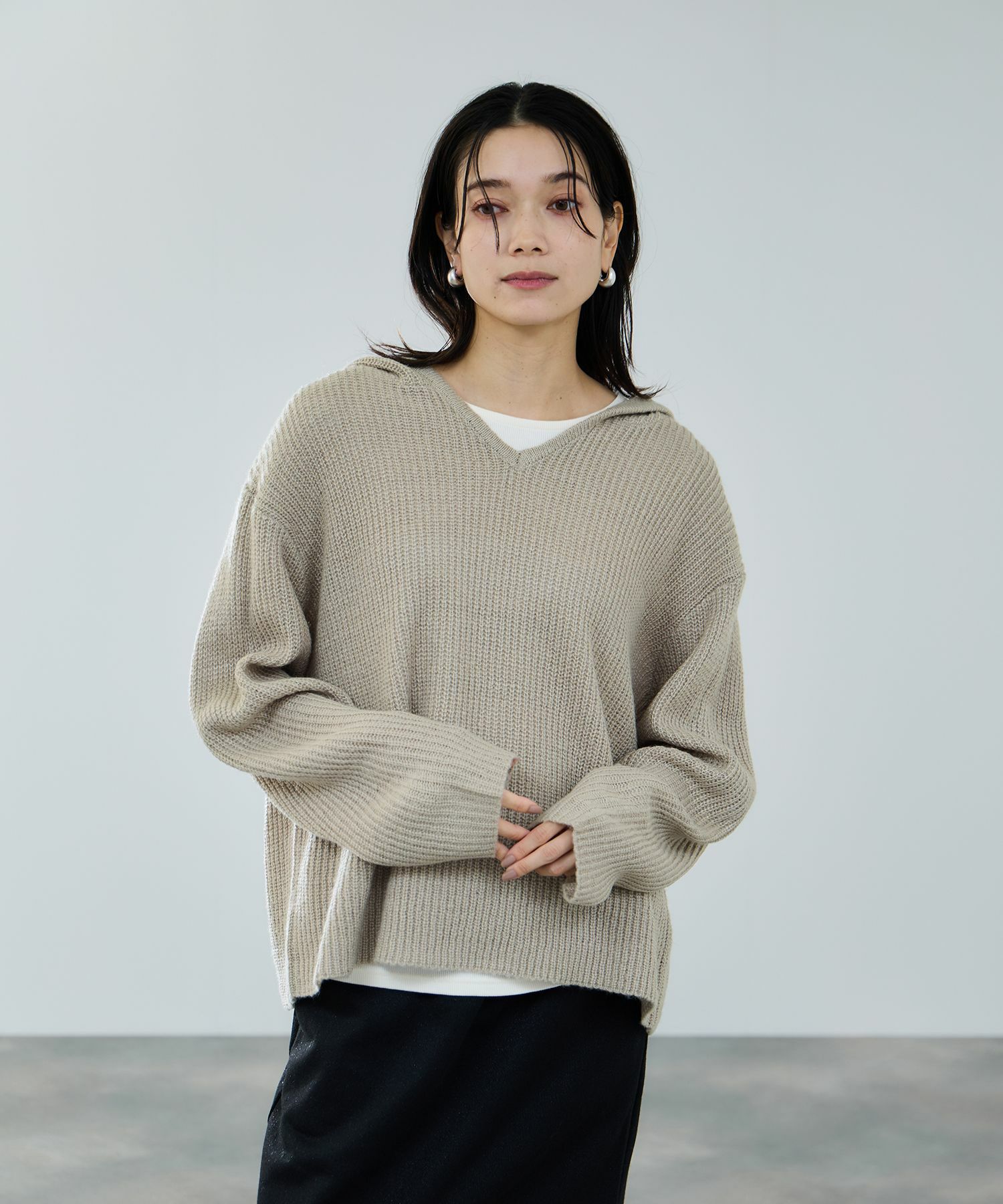 milli de l'air モヘヤタッチ片畦フーディニット レディース