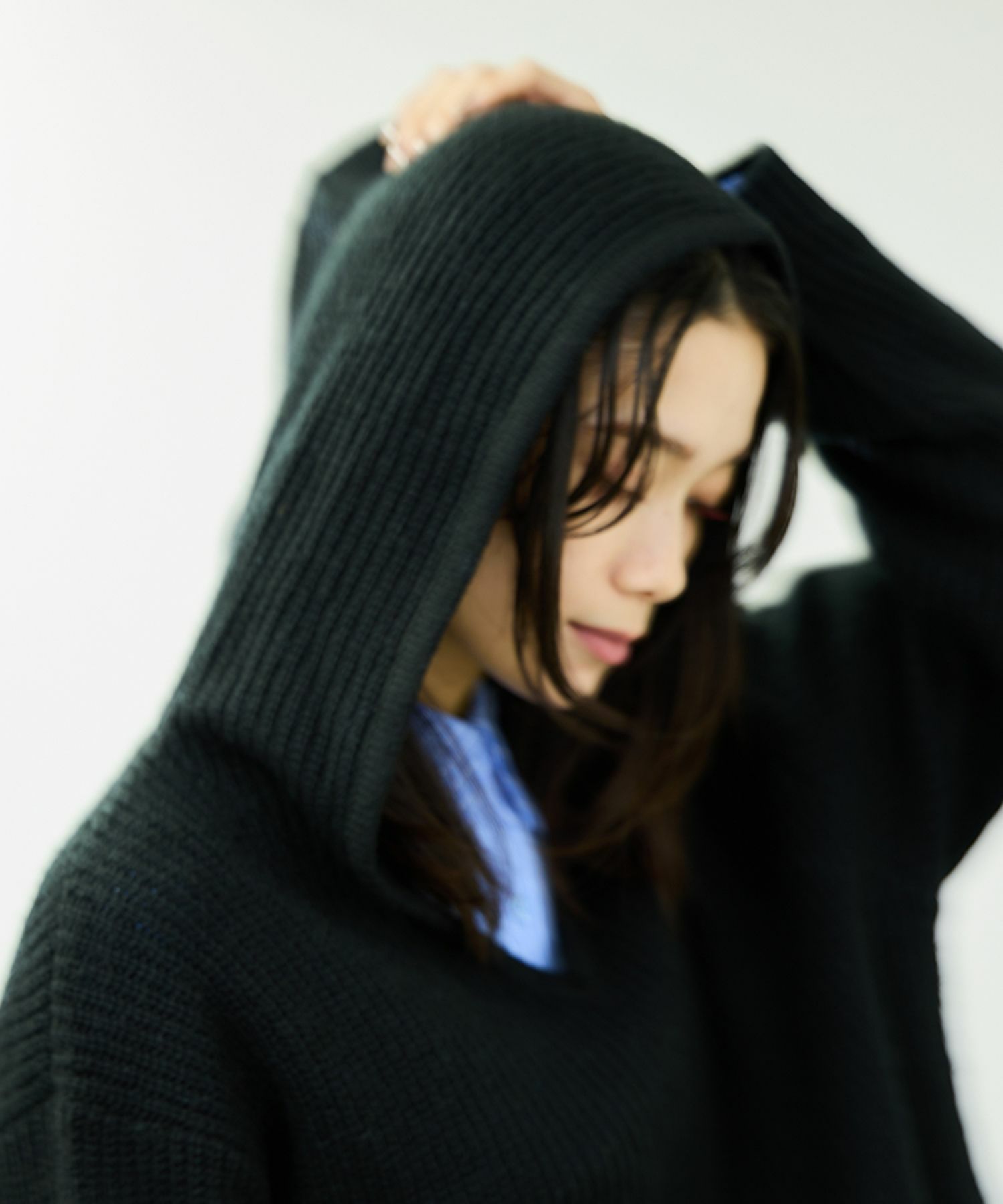 milli de l'air モヘヤタッチ片畦フーディニット レディース