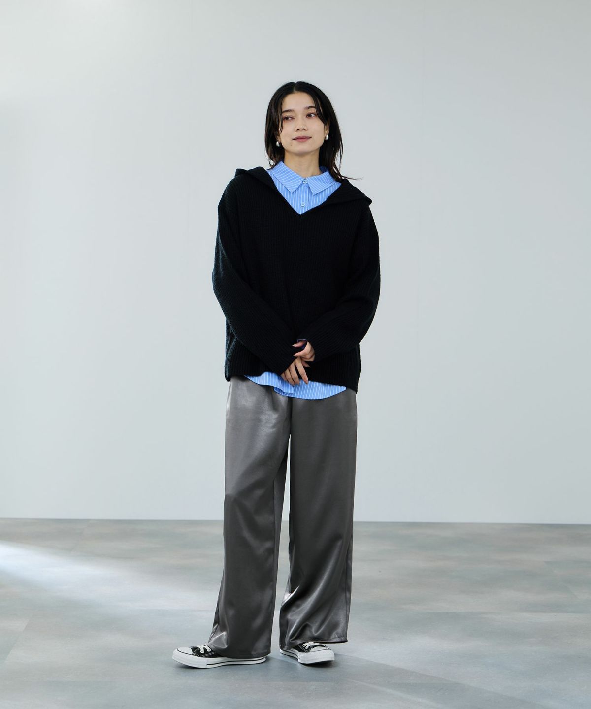 milli de l'air モヘヤタッチ片畦フーディニット レディース