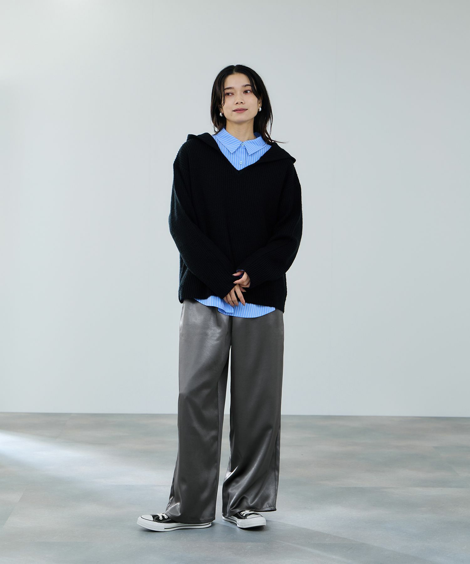 milli de l'air モヘヤタッチ片畦フーディニット レディース