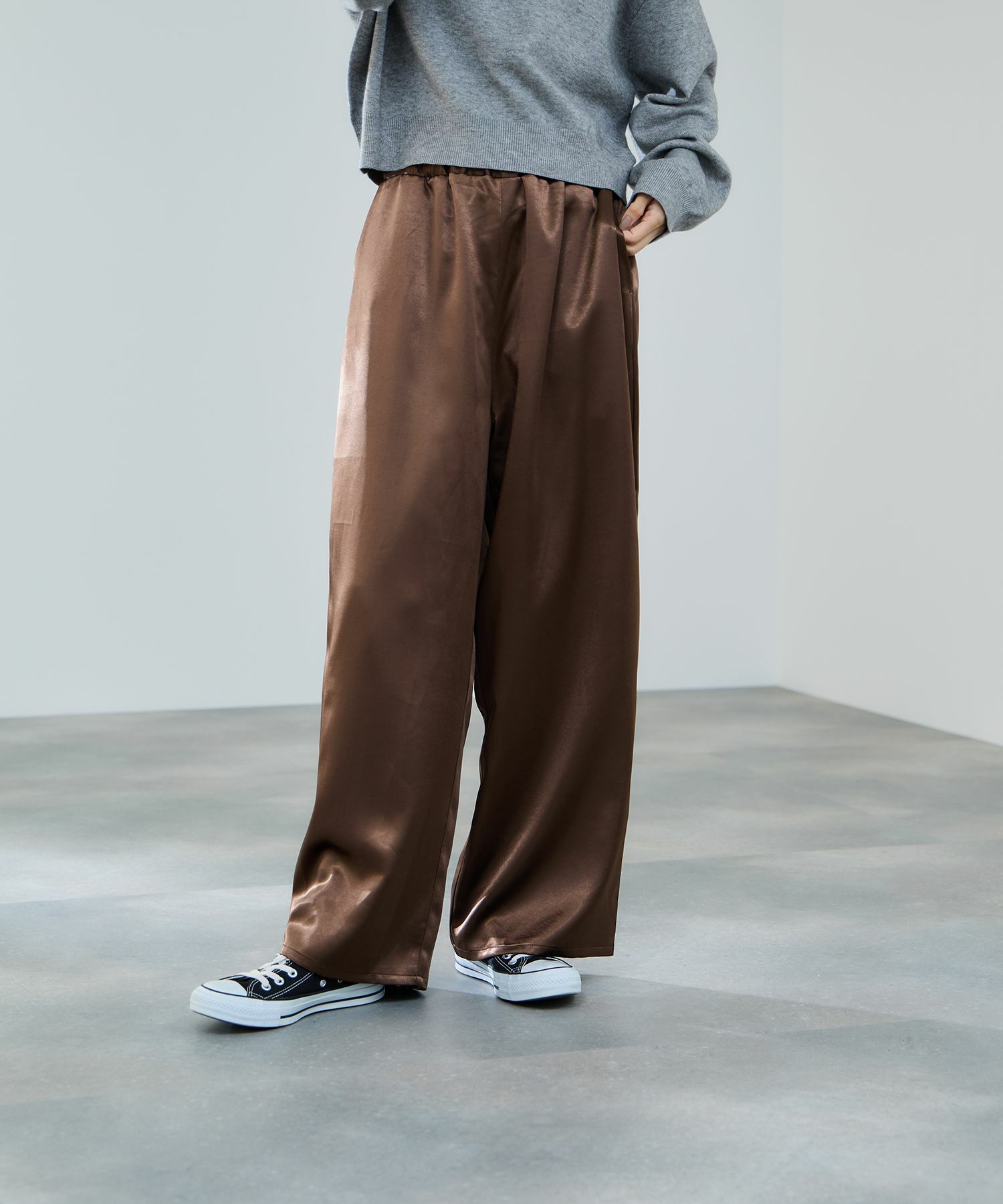 milli de l'air ヘビーサテンイージーワイドパンツ レディース