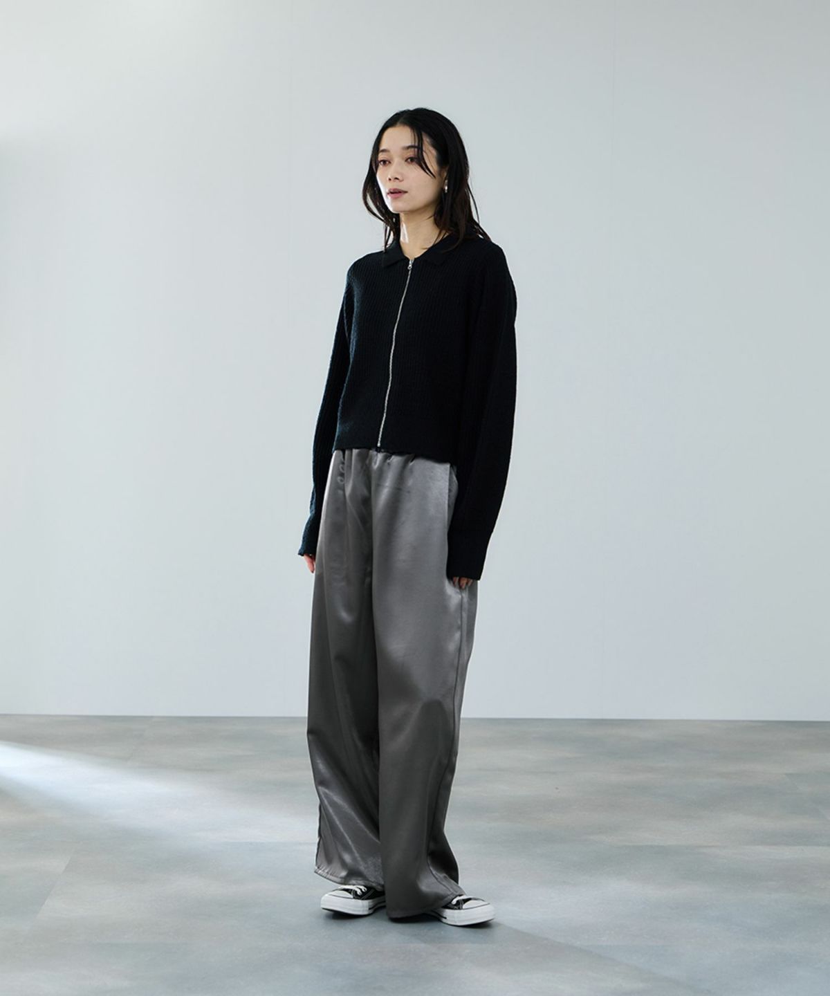 milli de l'air ヘビーサテンイージーワイドパンツ レディース