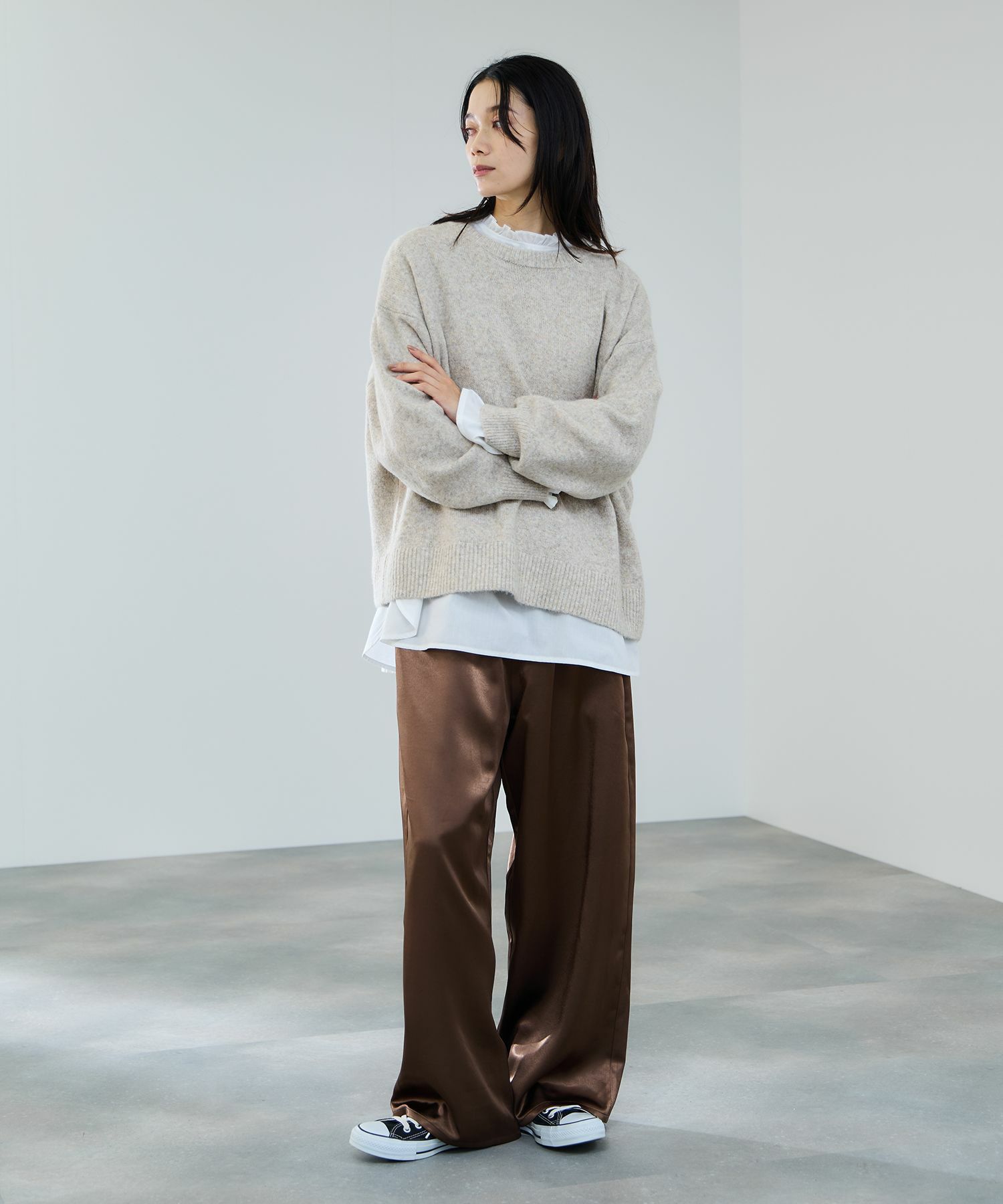 milli de l'air ヘビーサテンイージーワイドパンツ レディース