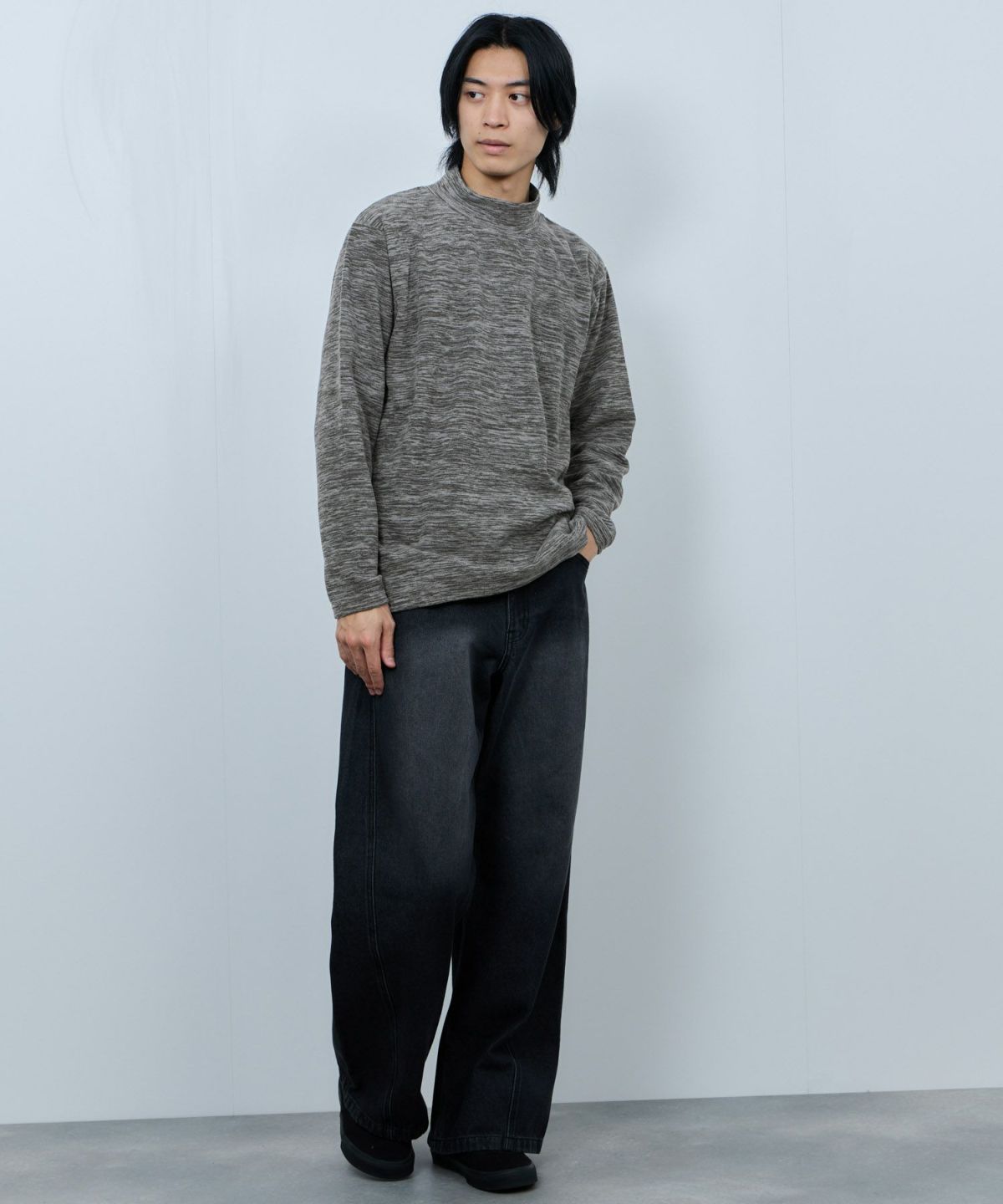 FIRST DOWN カチオンフリース モックネック長袖Tシャツ メンズ