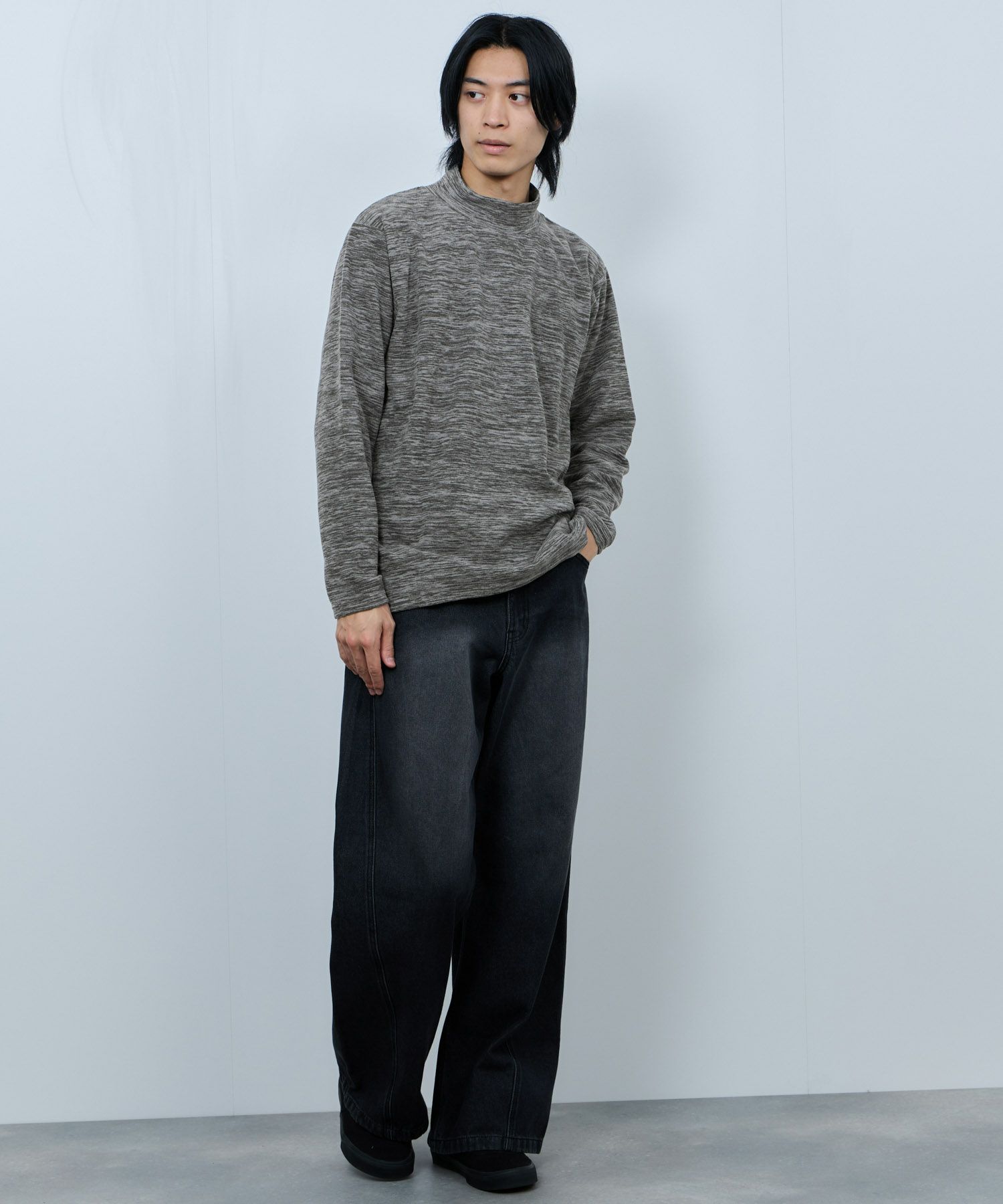 FIRST DOWN カチオンフリース モックネック長袖Tシャツ メンズ