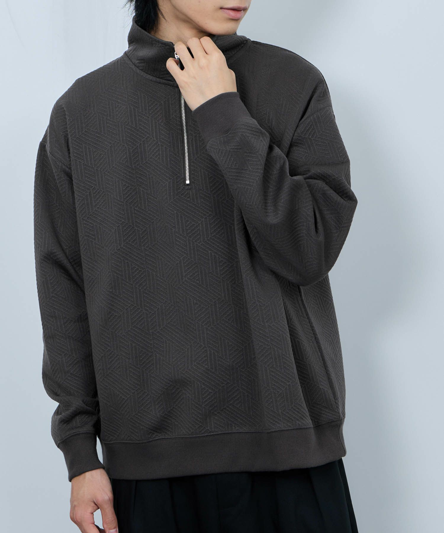 URBAN COLLECTION  ふくれジャガード ハーフジップスウェット メンズ商品サムネイル-3