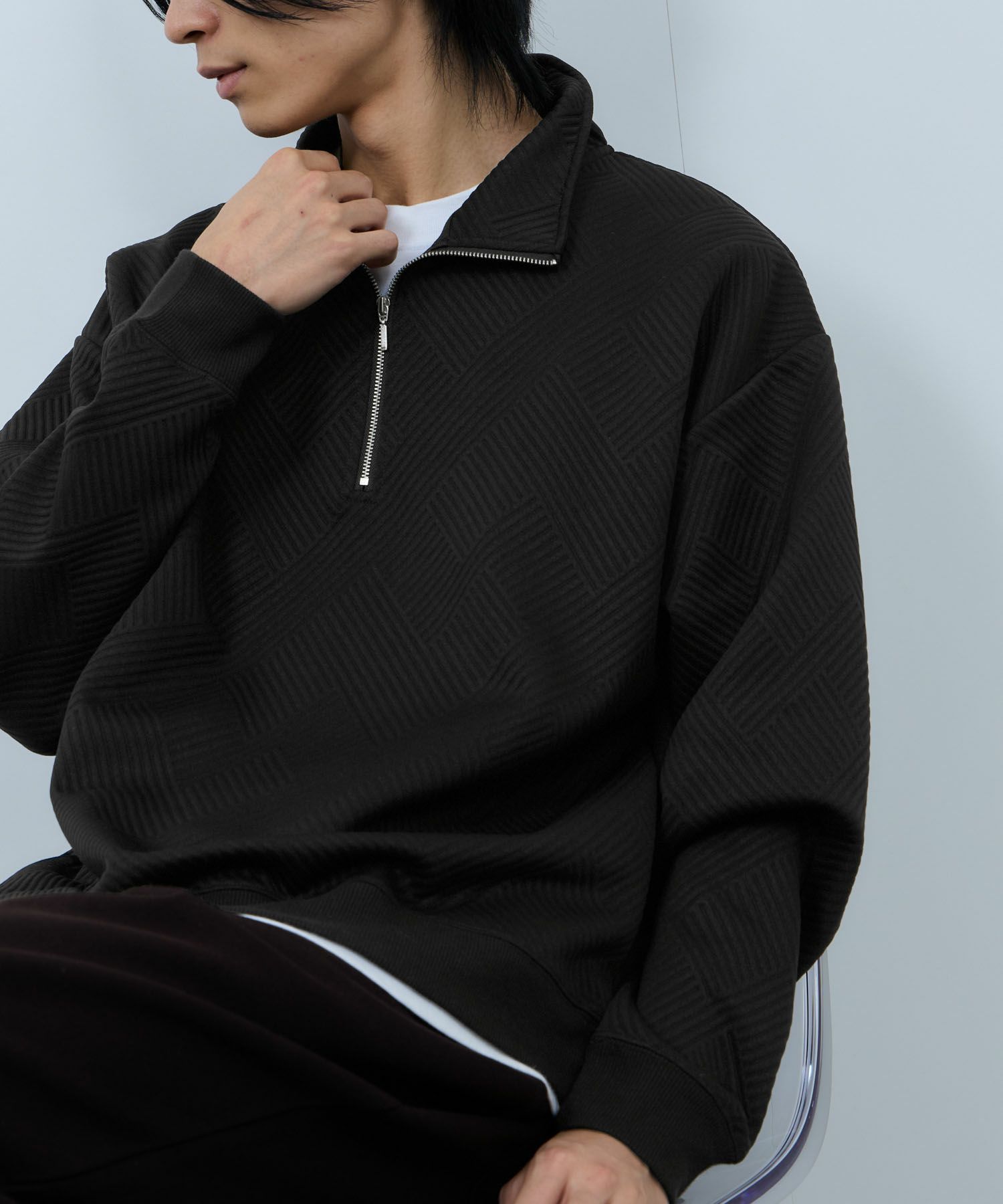URBAN COLLECTION  ふくれジャガード ハーフジップスウェット メンズ商品サムネイル-6