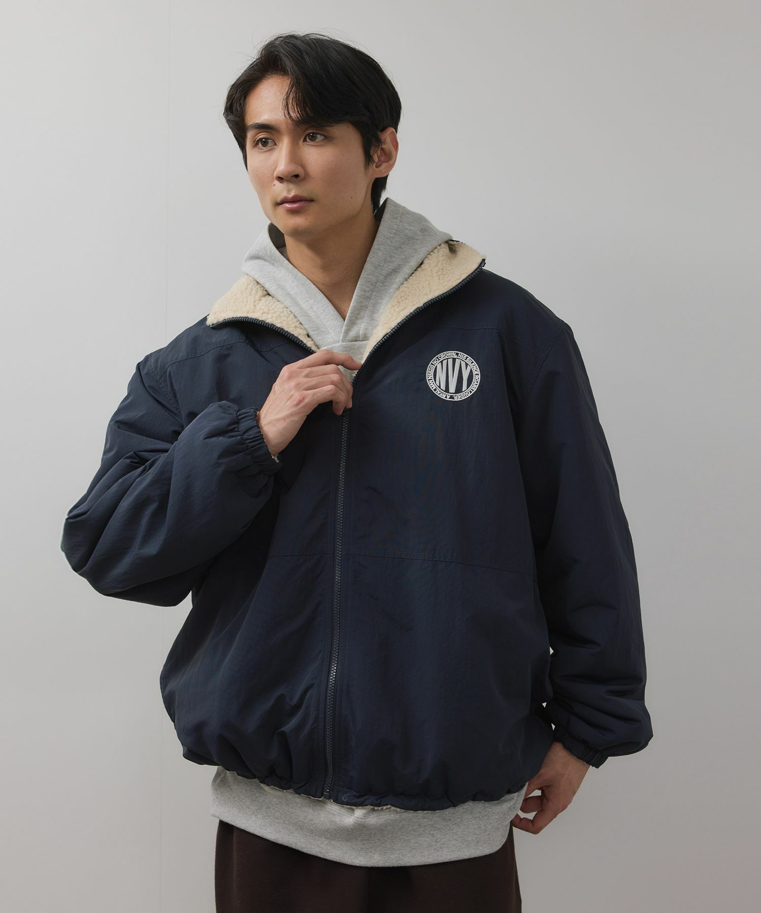 NAVY  裏ボアリバーシブルブルゾン メンズ商品画像-2