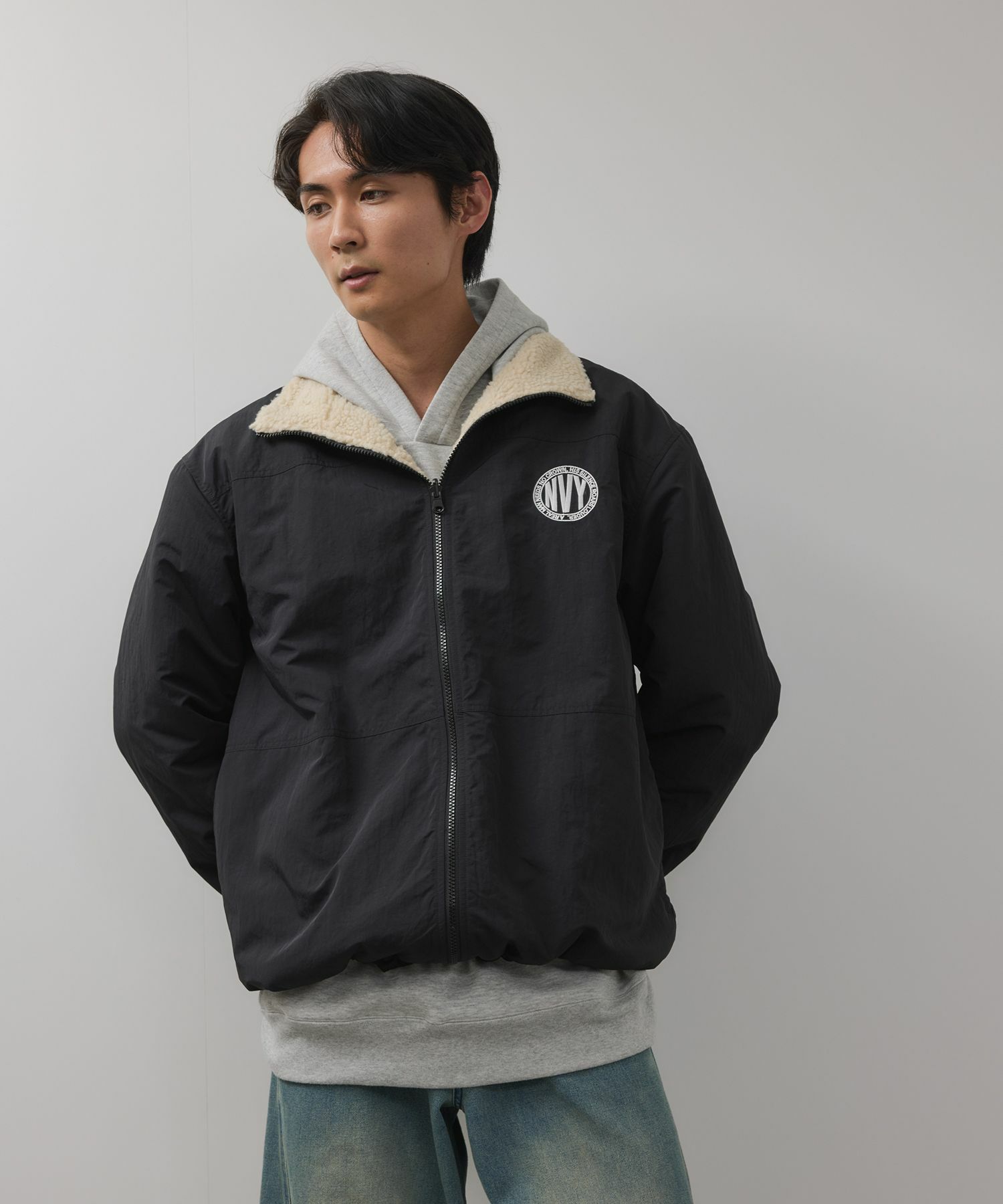 NAVY  裏ボアリバーシブルブルゾン メンズ商品画像-3