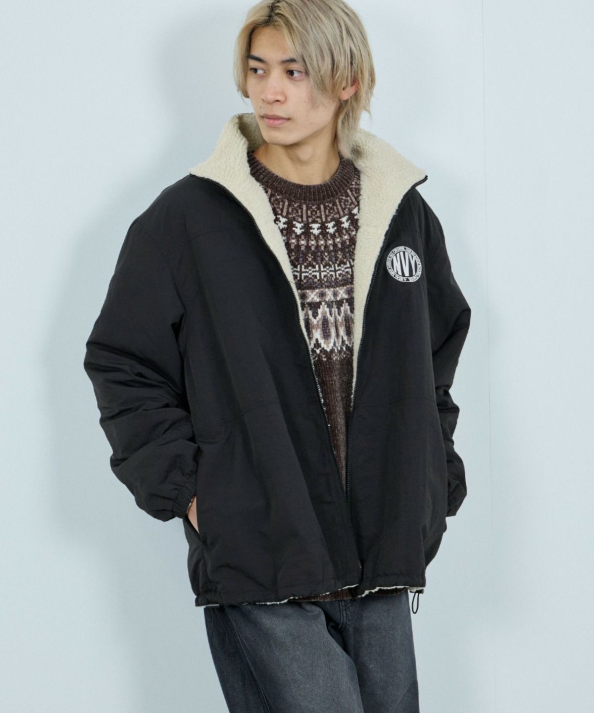 NAVY 裏ボアリバーシブルブルゾン メンズ