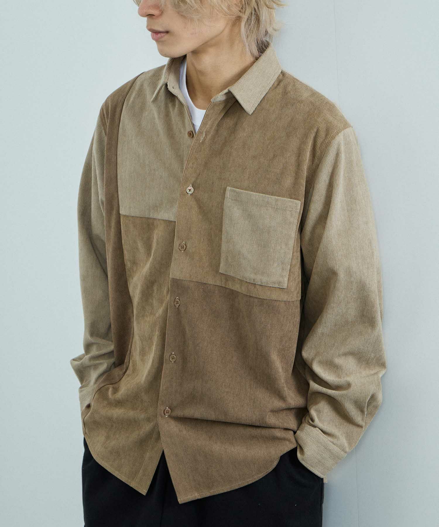 NAVY コーデュロイ切替レギュラーカラーシャツ メンズ