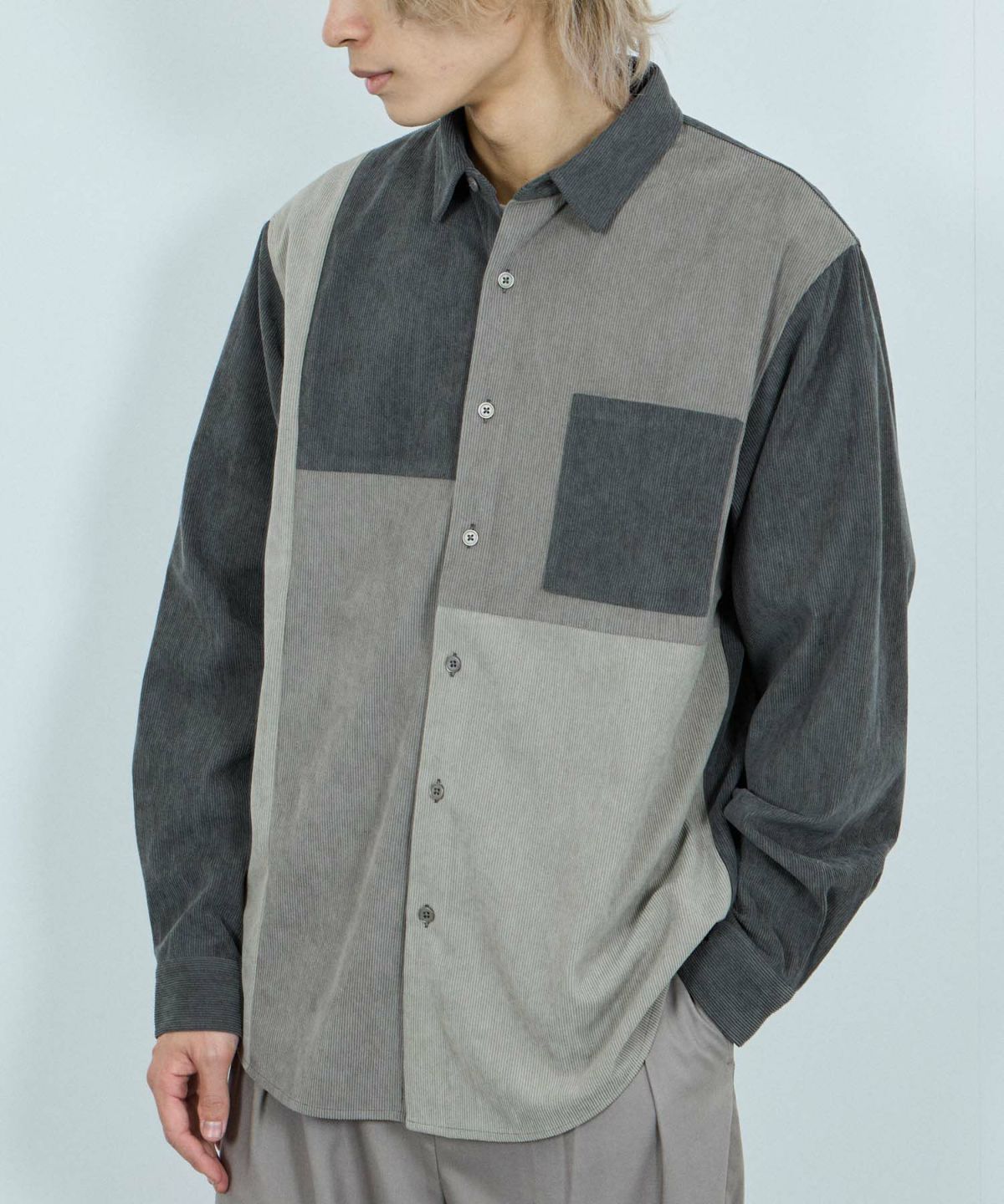 NAVY コーデュロイ切替レギュラーカラーシャツ メンズ