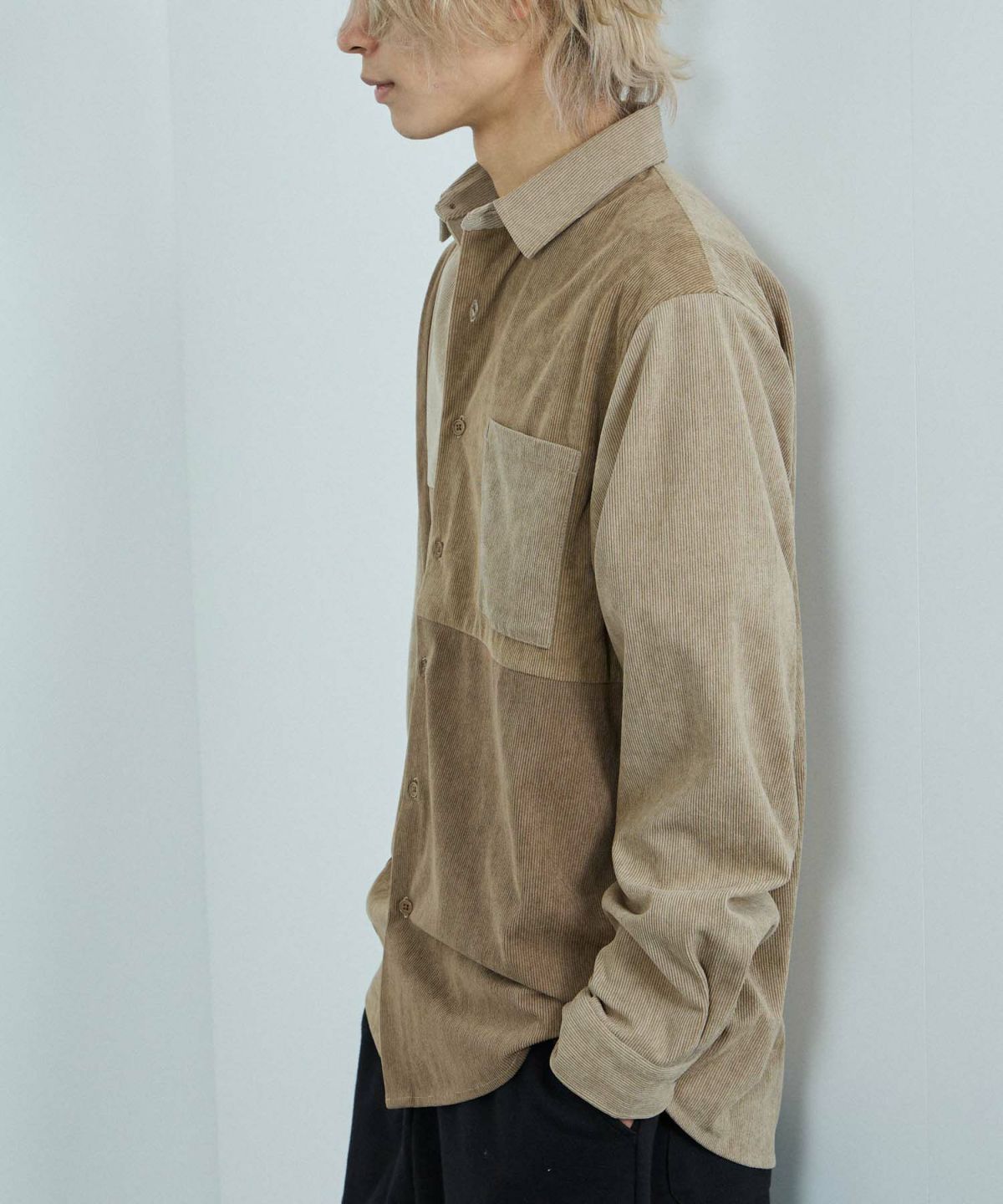 NAVY コーデュロイ切替レギュラーカラーシャツ メンズ