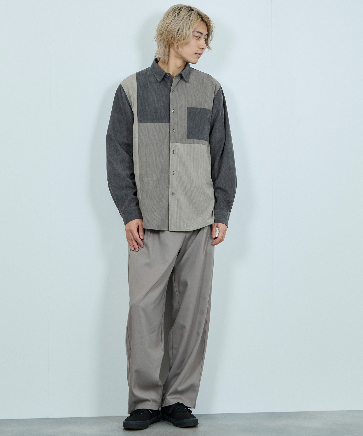 NAVY コーデュロイ切替レギュラーカラーシャツ メンズ