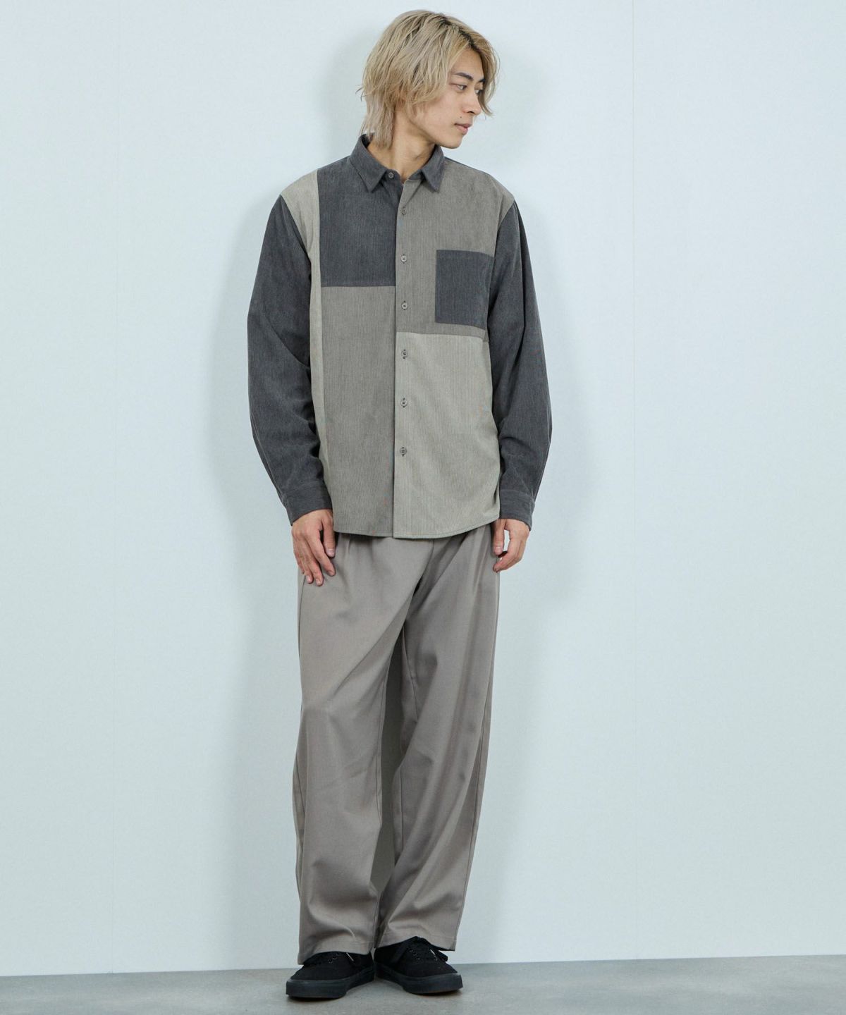 NAVY コーデュロイ切替レギュラーカラーシャツ メンズ