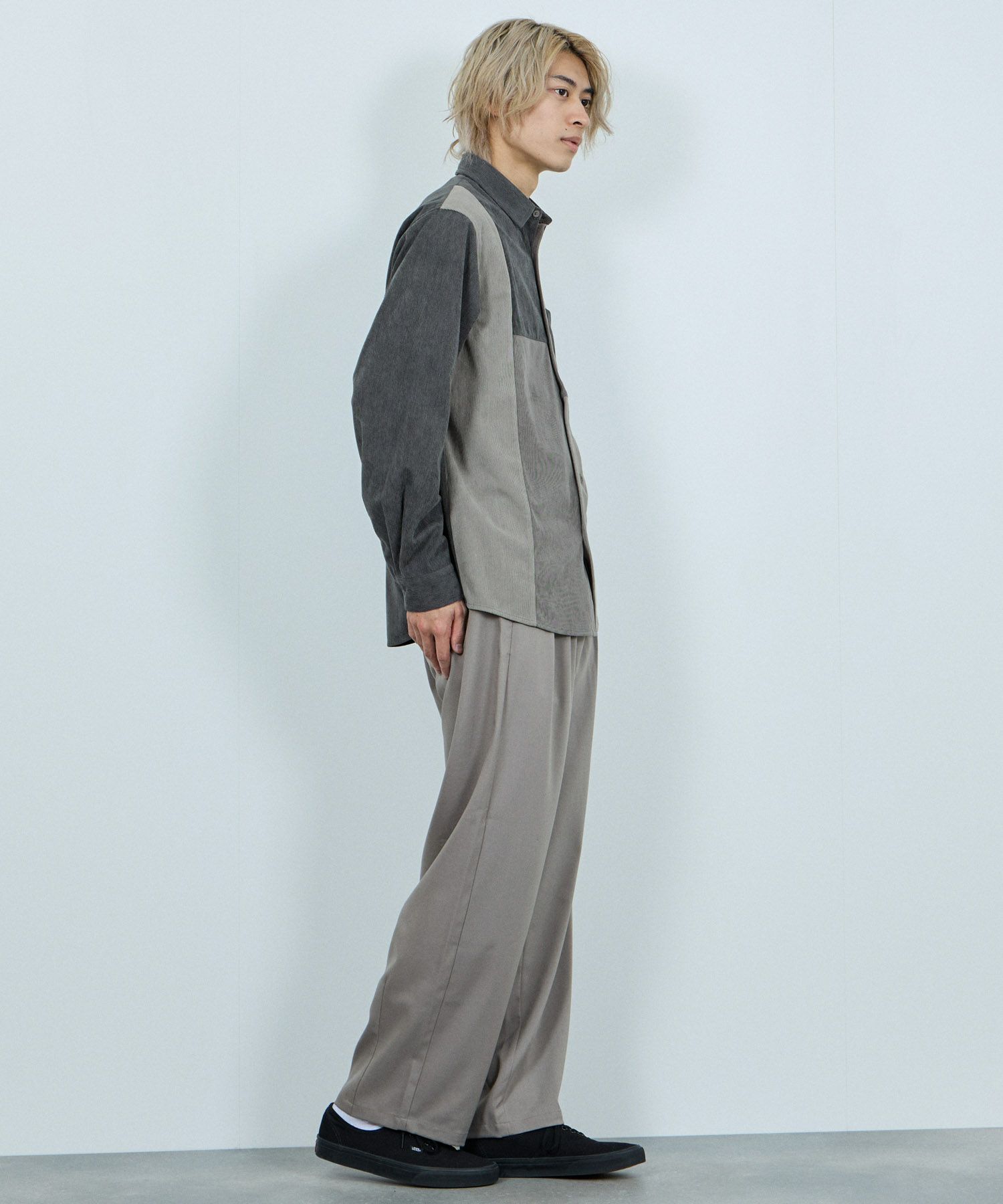 NAVY コーデュロイ切替レギュラーカラーシャツ メンズ