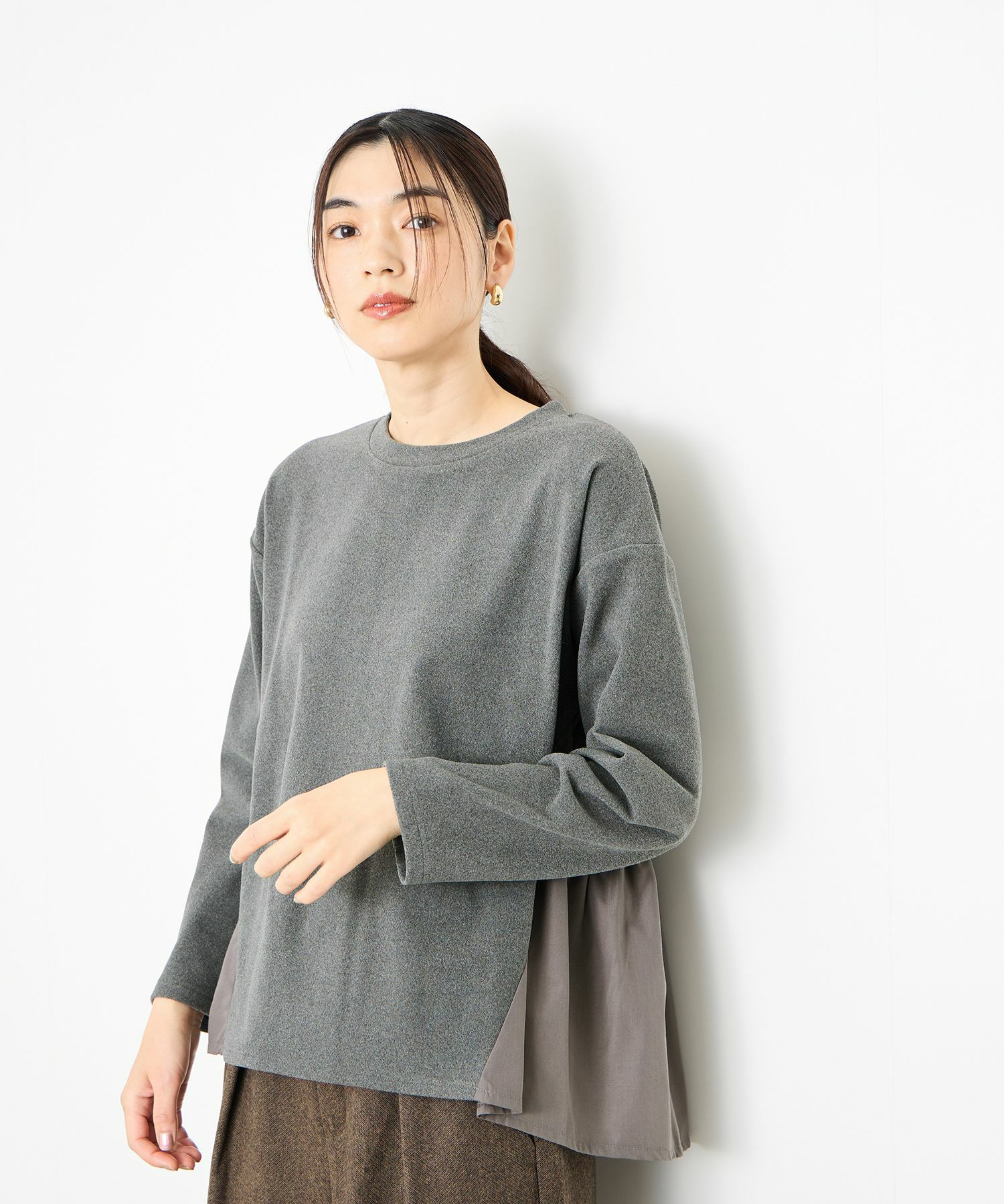 Idnes  ドッキングペプラムプルオーバー レディース商品画像-5