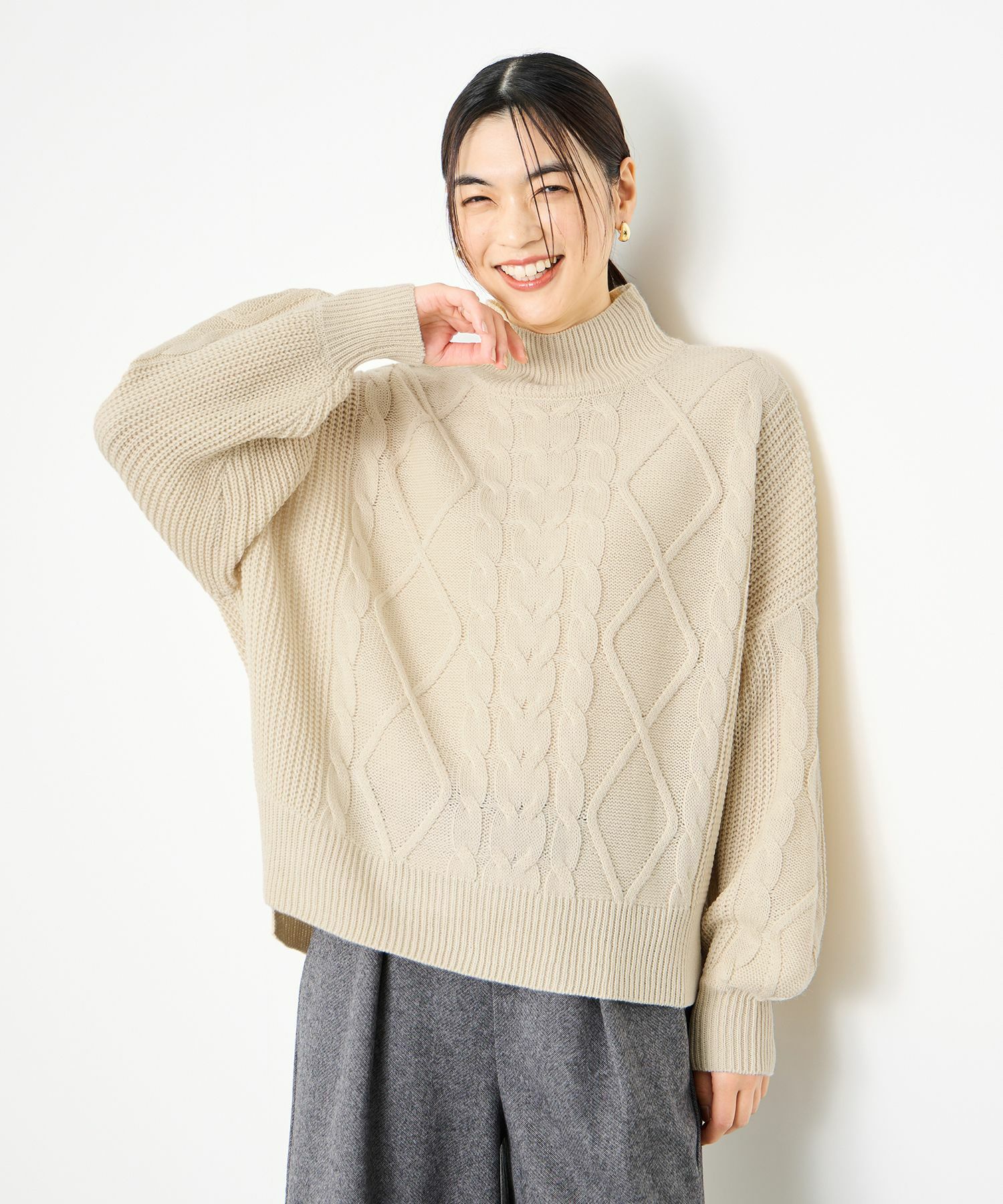 Idnes  ケーブルハイネックニット レディース商品画像-2