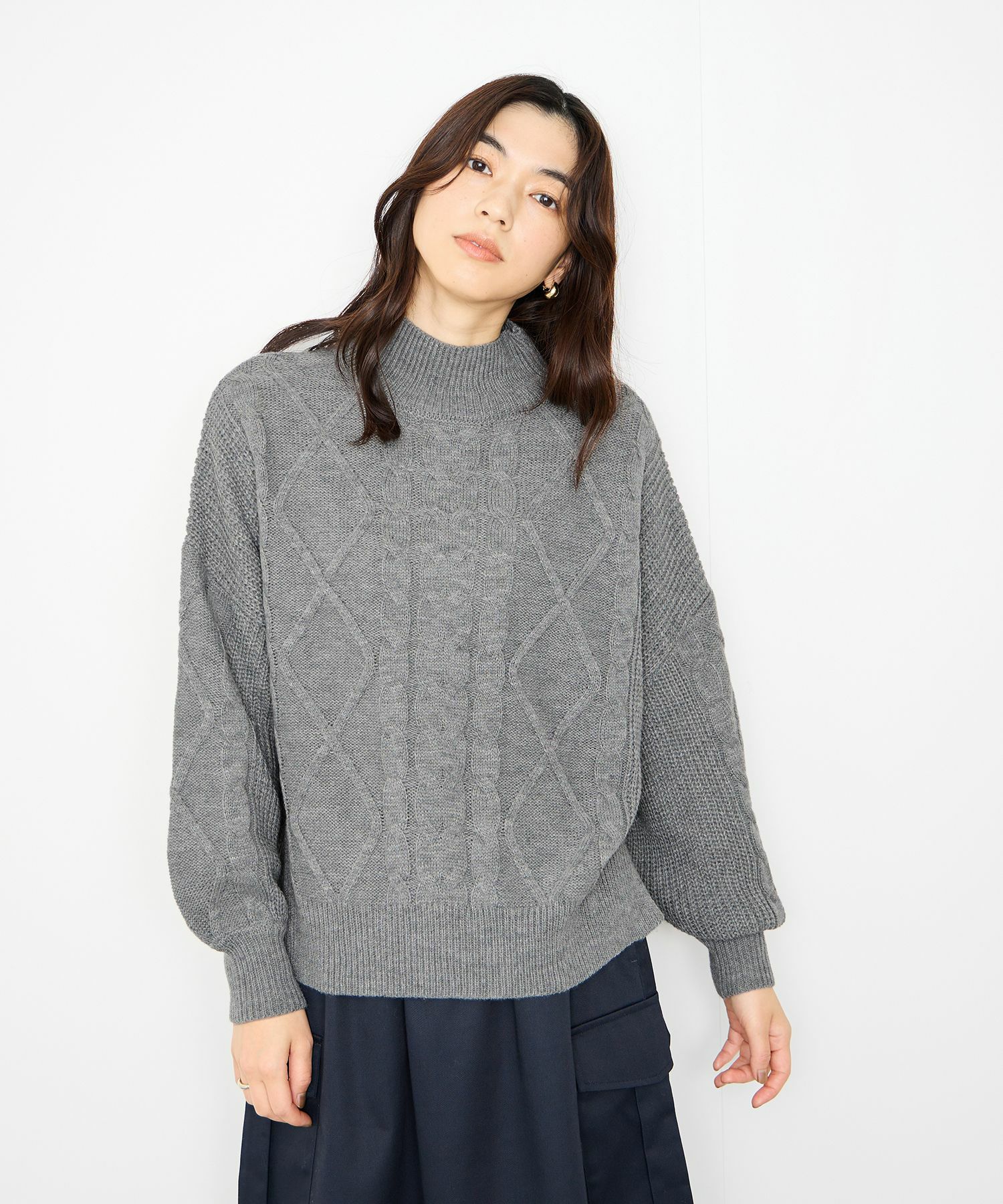 [値下げ]Idnes  ケーブルハイネックニット レディース商品画像-3