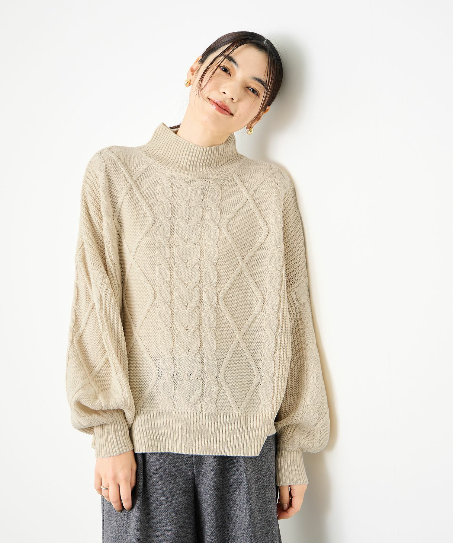 Idnes  ケーブルハイネックニット レディース商品画像-9