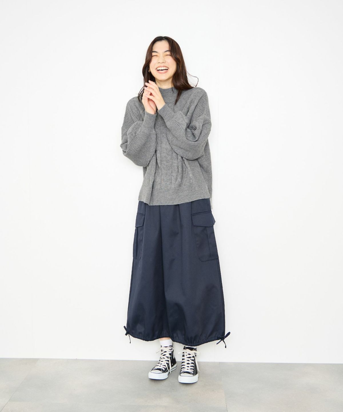 Idnes ケーブルハイネックニット レディース