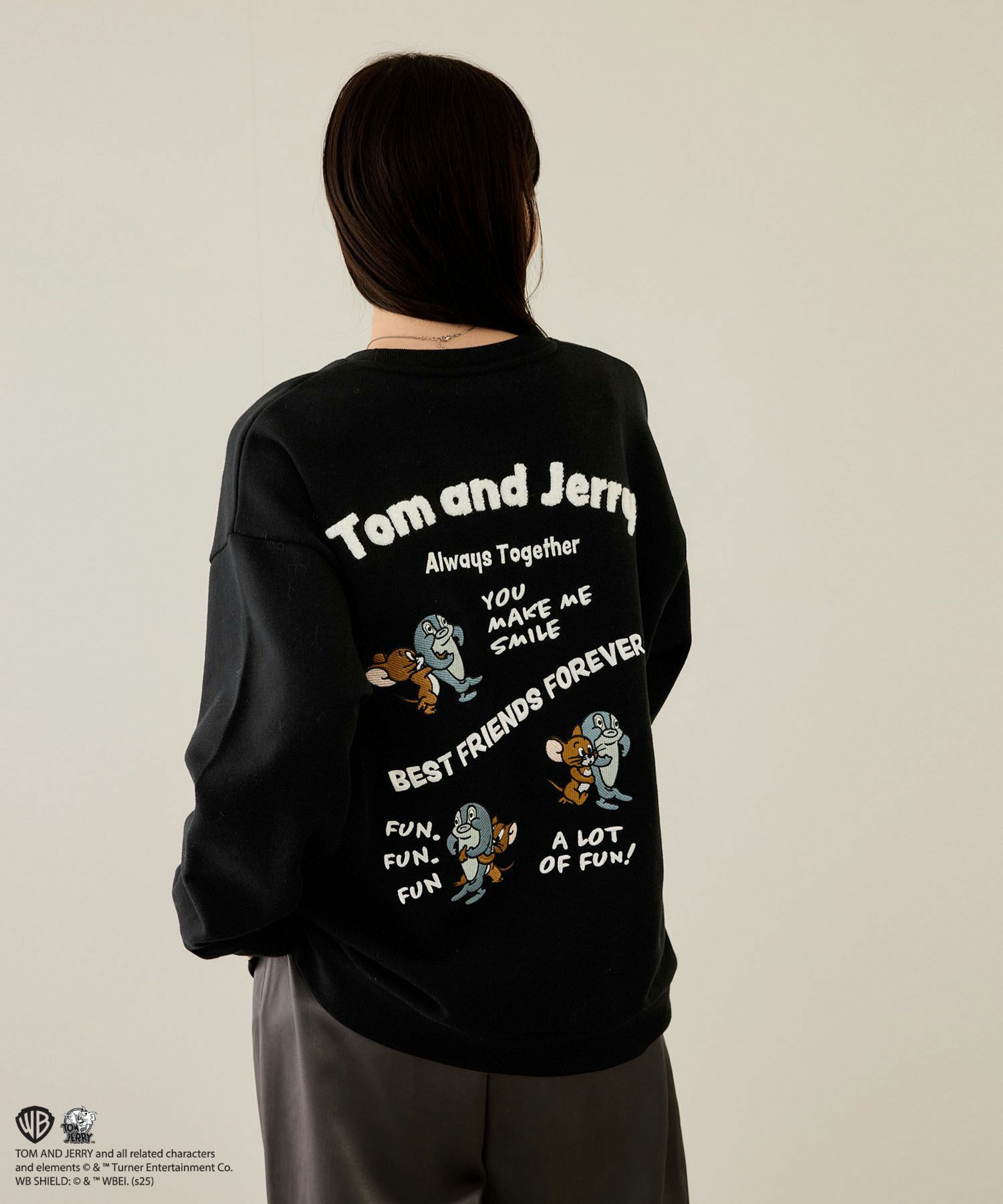 MARRY ME 刺繍トレーナー 黒 Tom and Jerry 魚総刺繍トレーナー メンズ