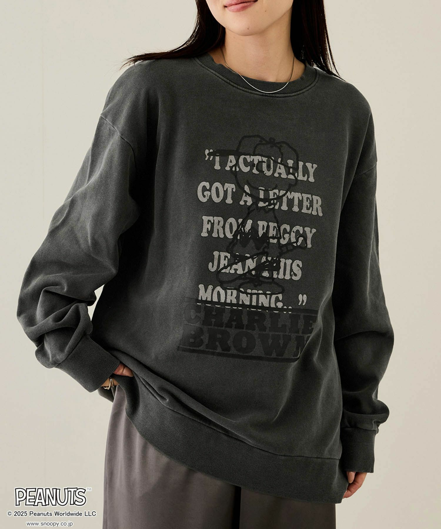 PEANUTS SNOOPY ピグメント加工プリントトレーナー メンズ