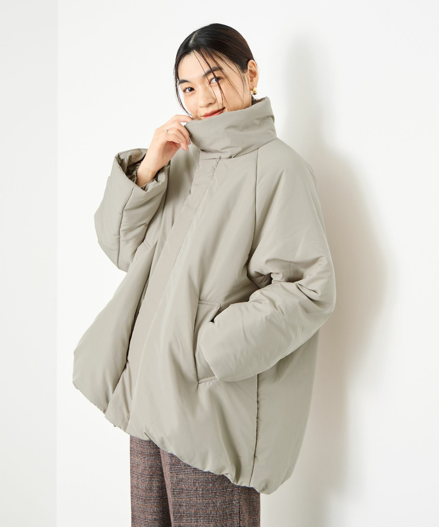 Idnes  コクーン中綿ジャケット レディース商品画像-2