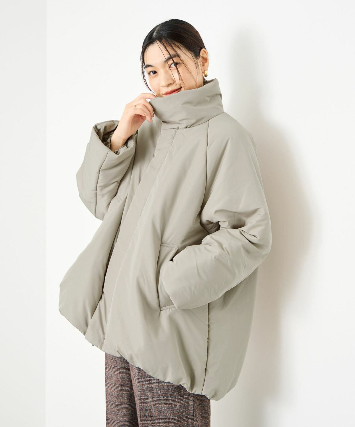 Idnes コクーン中綿ジャケット レディース