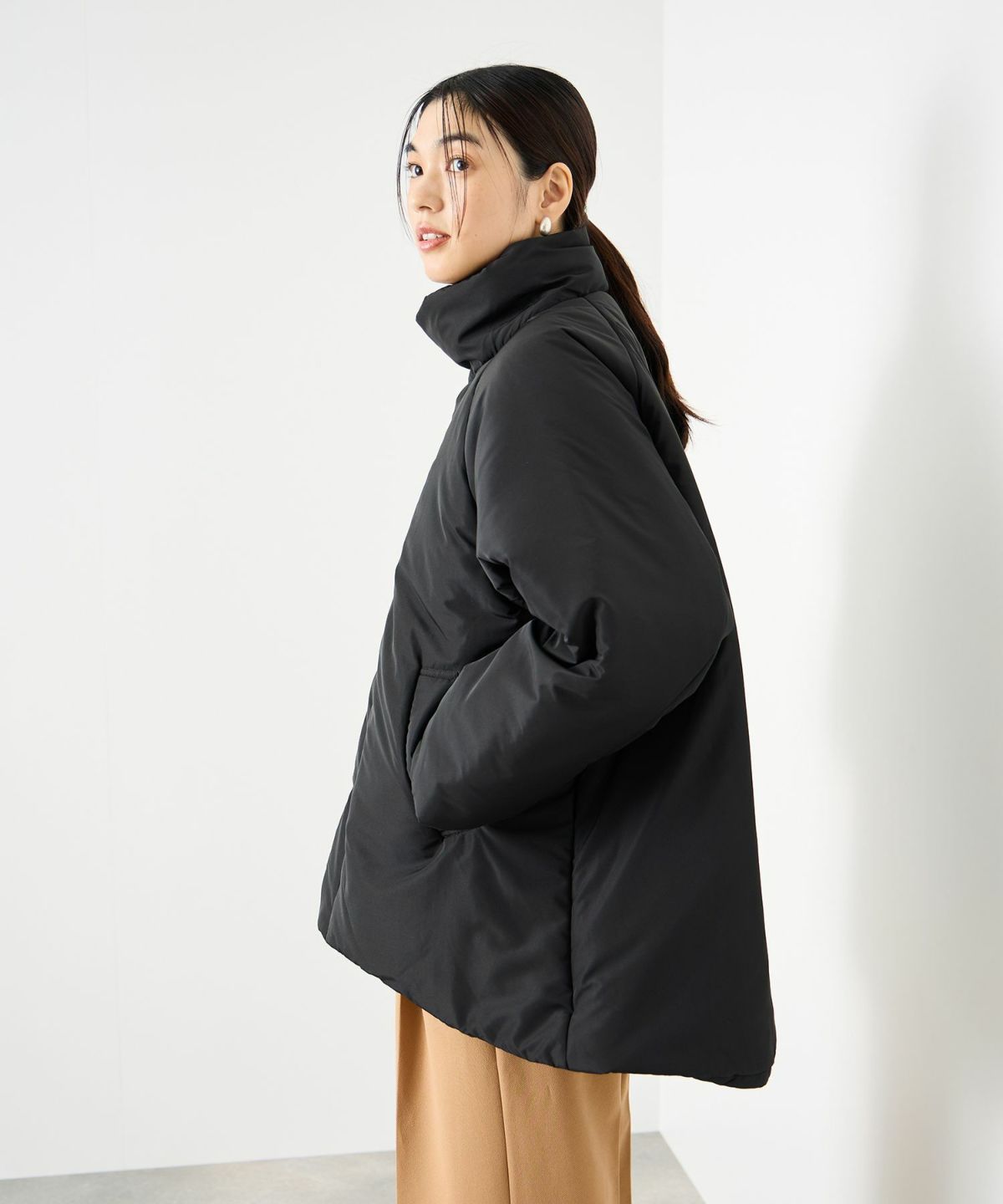 Idnes コクーン中綿ジャケット レディース