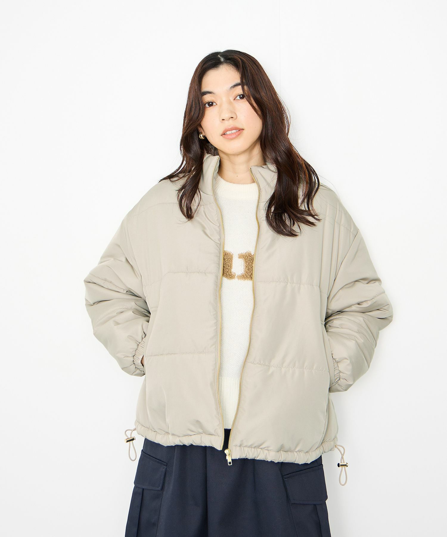 Idnes コクーン中綿ジャケット レディース