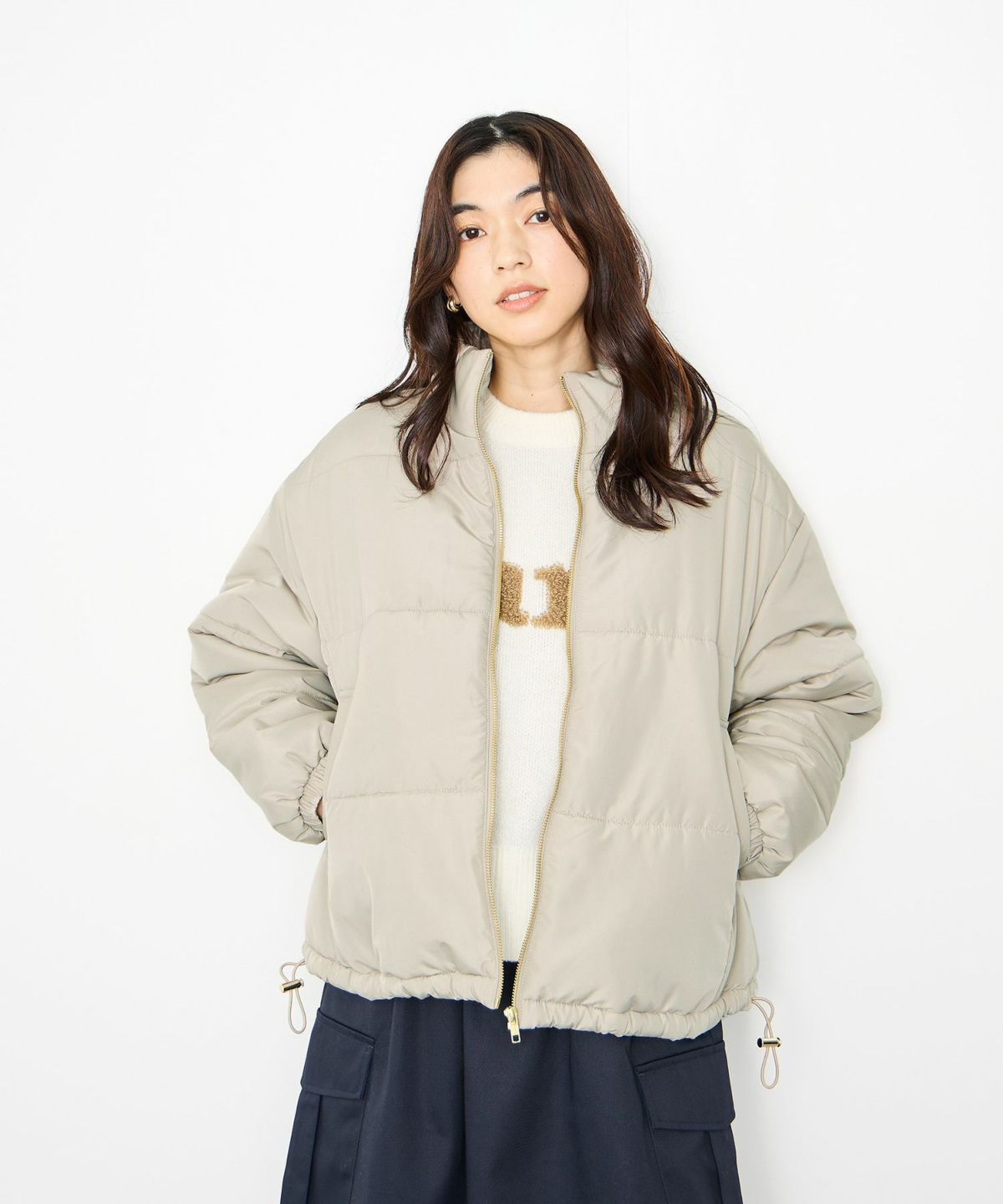 Idnes コクーン中綿ジャケット レディース