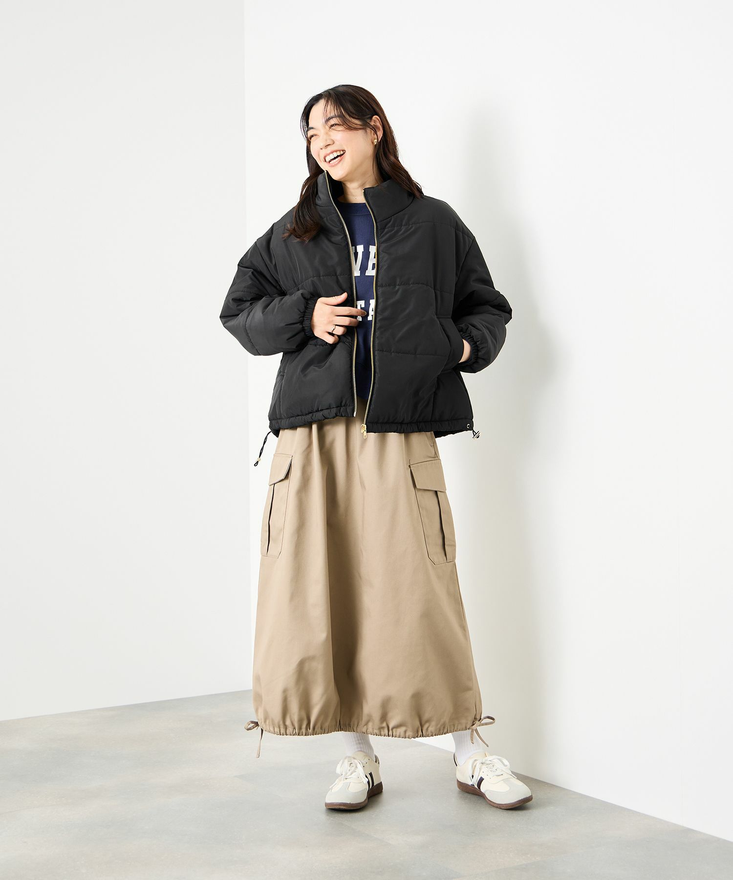 Idnes コクーン中綿ジャケット レディース