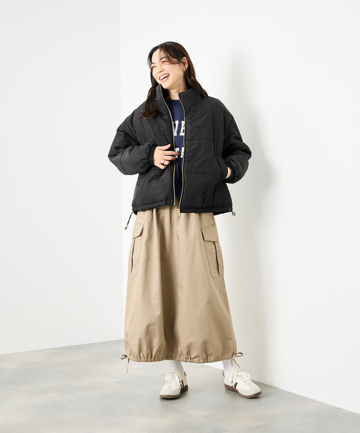 Idnes コクーン中綿ジャケット レディース