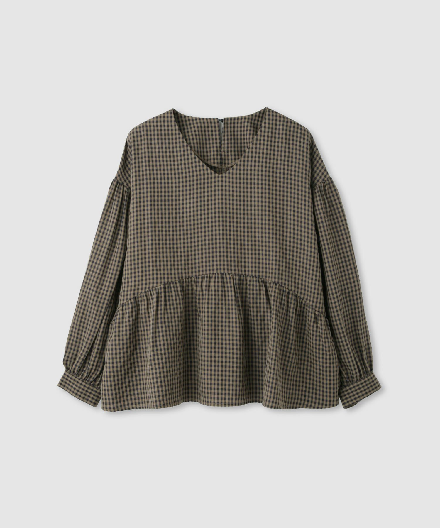 Idnes  ペプラムギンガムチェックブラウス レディース商品画像-11